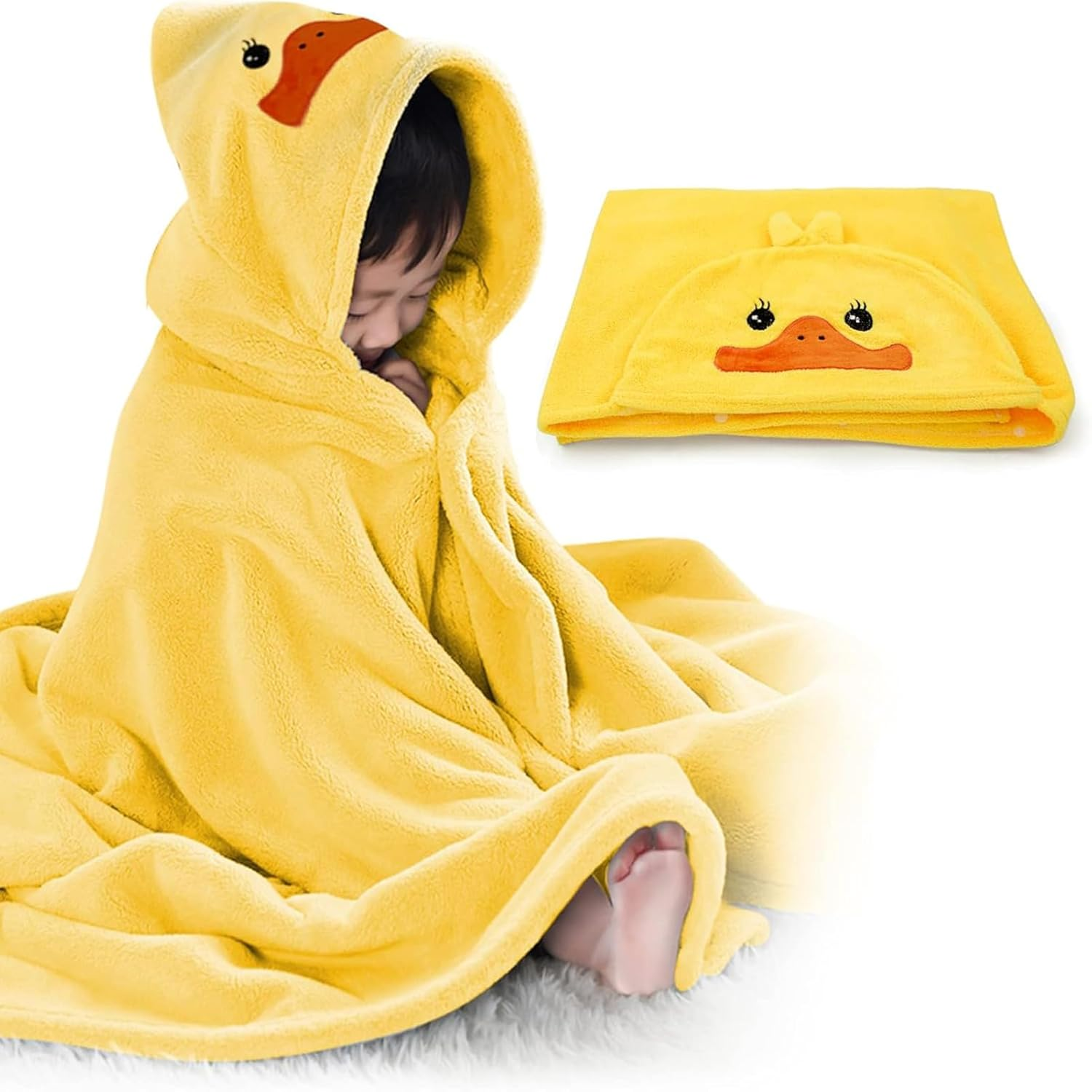 Baby Bath Towel, Soft Baby Hooded Towel with Unique Design, Highly Absorbent Bathrobe Blanket Toddler Bathrobes Wrap Toddlers Shower Gifts for Boys Girls(27.5" X 55") image number 2