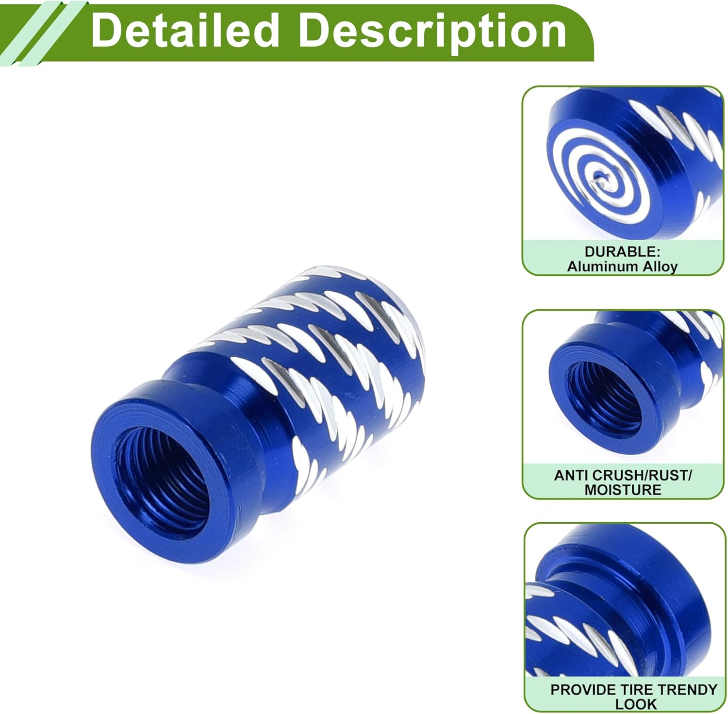 HOPESPANNER Tyre Valve Caps Decorative Blue Wing Pattern Tyre Valve Dust Covers 7 X 22 Mm Aluminium Alloy Pack of 4 image number 4