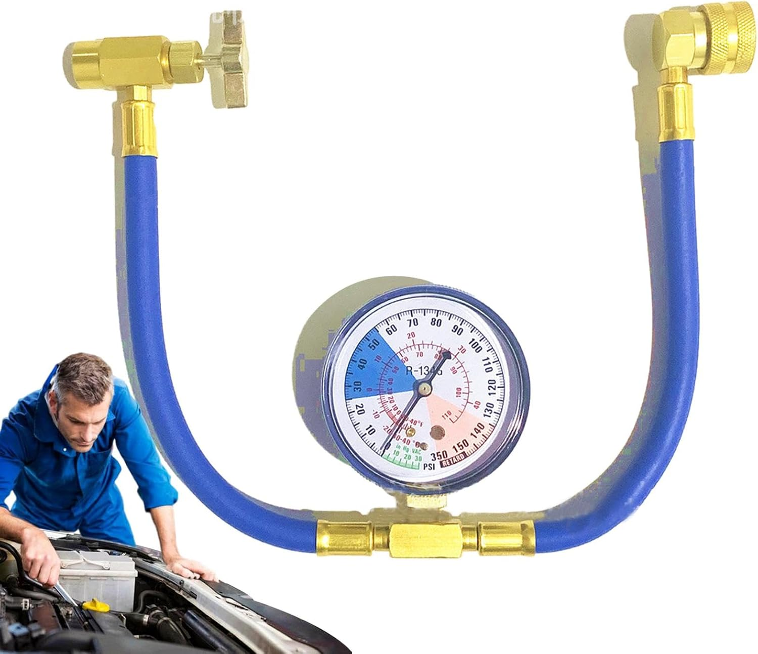 1 Pc Freon Charger for Car - Ac Manifold Gauge Set, Air Conditioner Refrigerant Tool | Recharge Hose with Pressure Gauge, Ac Refrigerant Charge Hose Kit for Car Ac Air Conditioning Refrigerant image number 4