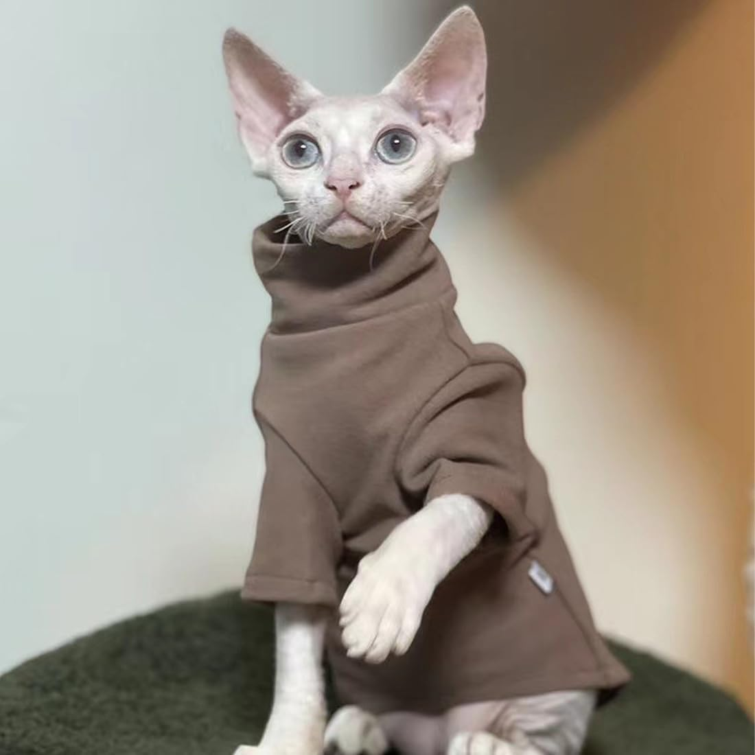 Cat Cotton Clothing, Sphynx Cat Clothing, Breathable Soft Jumper for Cats, Hairless Cat Vest, Turtleneck Jumper, for Sphynx, Cornish Rex, Devon Rex, Peterbald, Brown, M