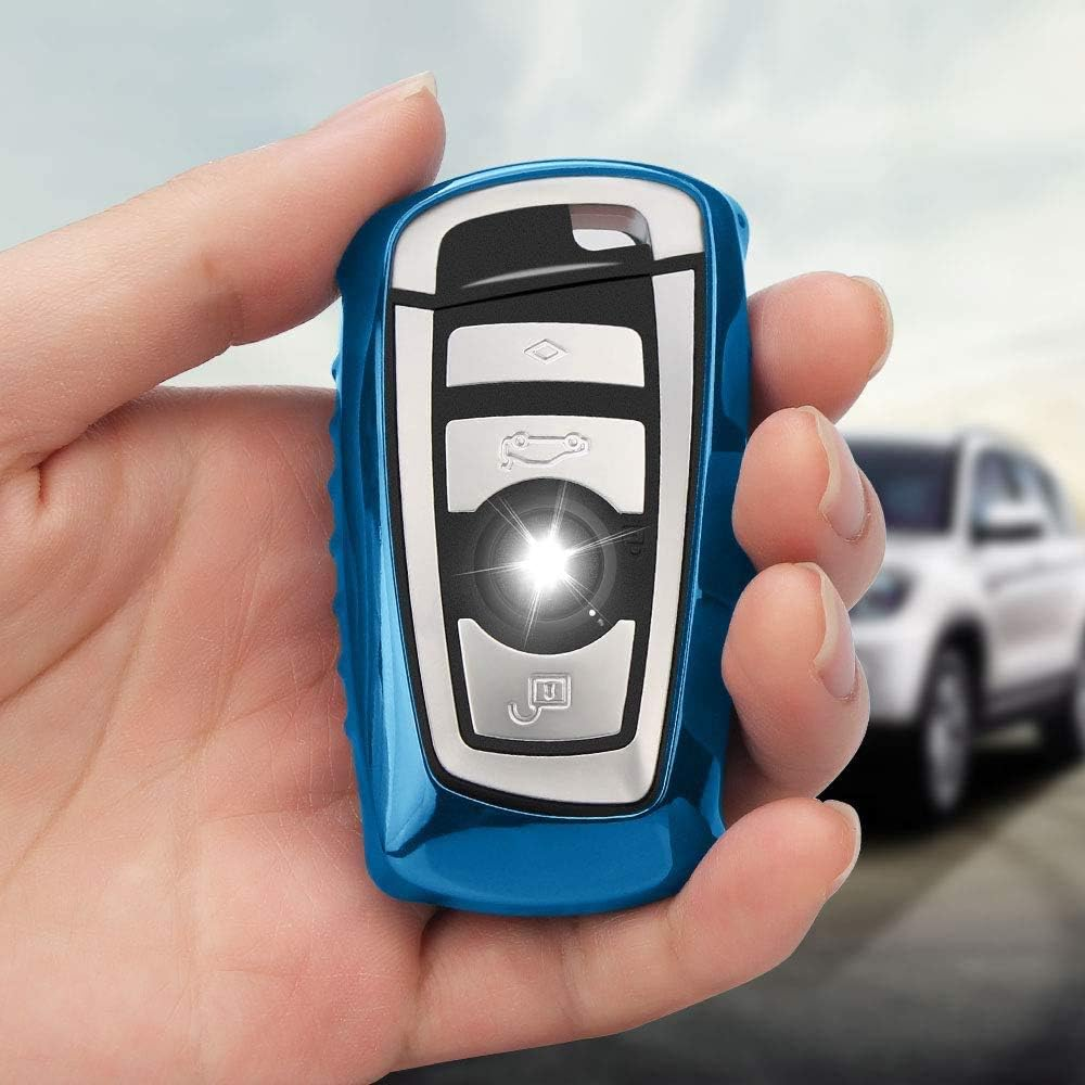 QBUC for Key Fob Cover Protective Case, Soft TPU Anti-Dust Protection Key Case Shell Keyless Remote Control Smart Car Key Protector&iexcl;&shy; Bmw-Blue image number 4