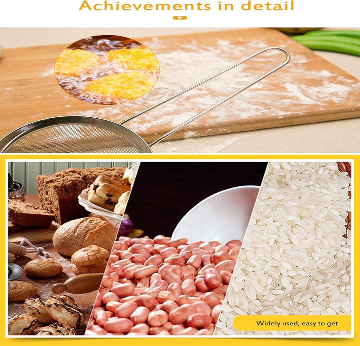 Set of 3 Stainless Steel Mesh Strainer Colander Sieve with Handle - Small, Medium and Large - Ideal for Straining Quinoa, Spaghetti, Yogurt, Tea and More image number 5