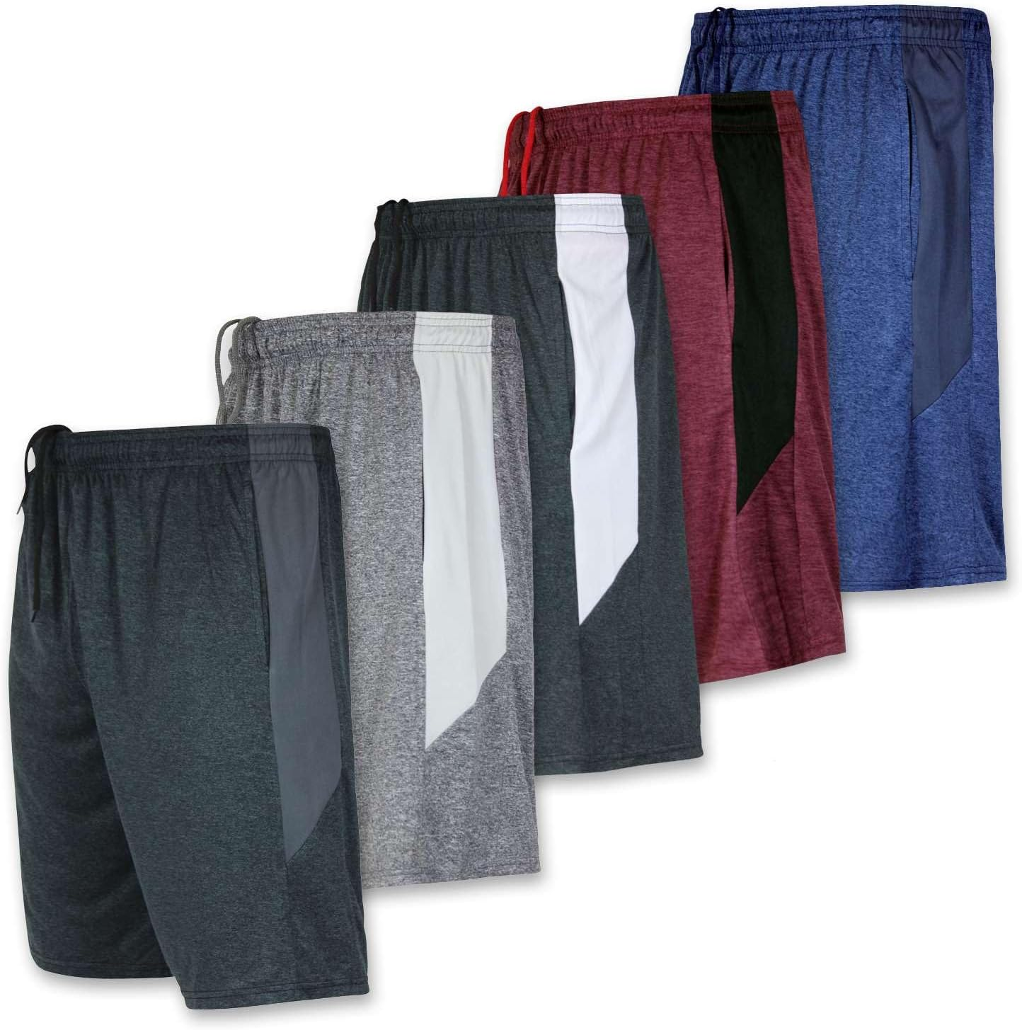 Real Essentials 5 Pack: Men'S Dry-Fit Sweat Resistant Active Athletic Performance Shorts
