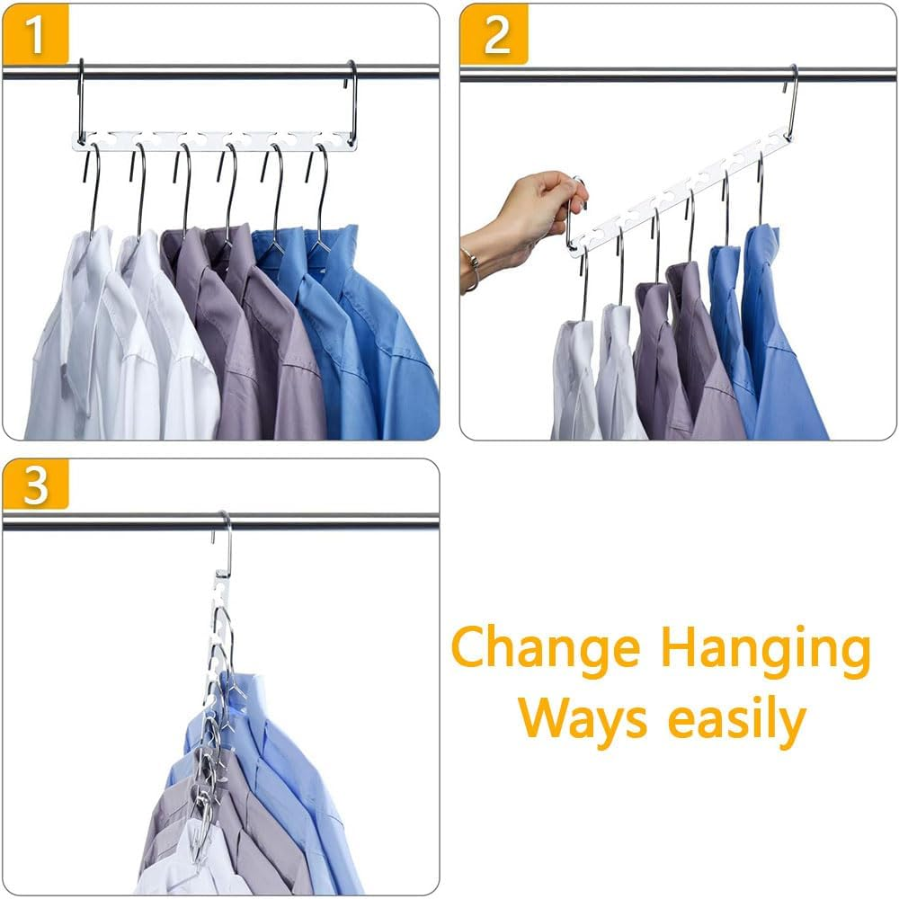 8-Pack Space Saving Magic Hangers, Stainless Steel Closet Organizer with 6 Adjustable Holes, Collapsible Wardrobe Clothes Hanger for Storage & Organization image number 4