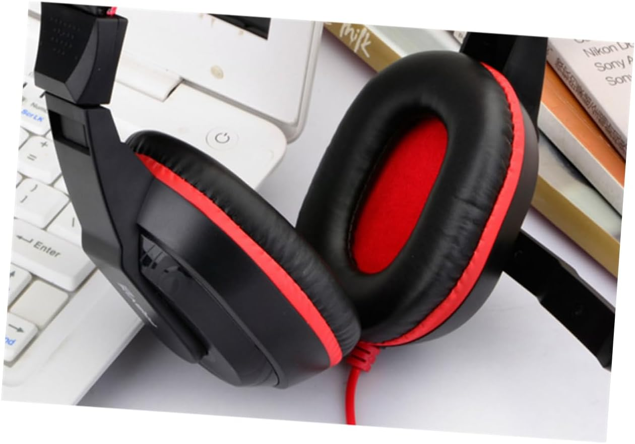 Jojofuny Adjustable Gaming Headset with Microphone Stereo Noise-Canceling Headphones for PC and Laptop Over-Ear Design with Soft Cushions for Gamers (Red) Random Color