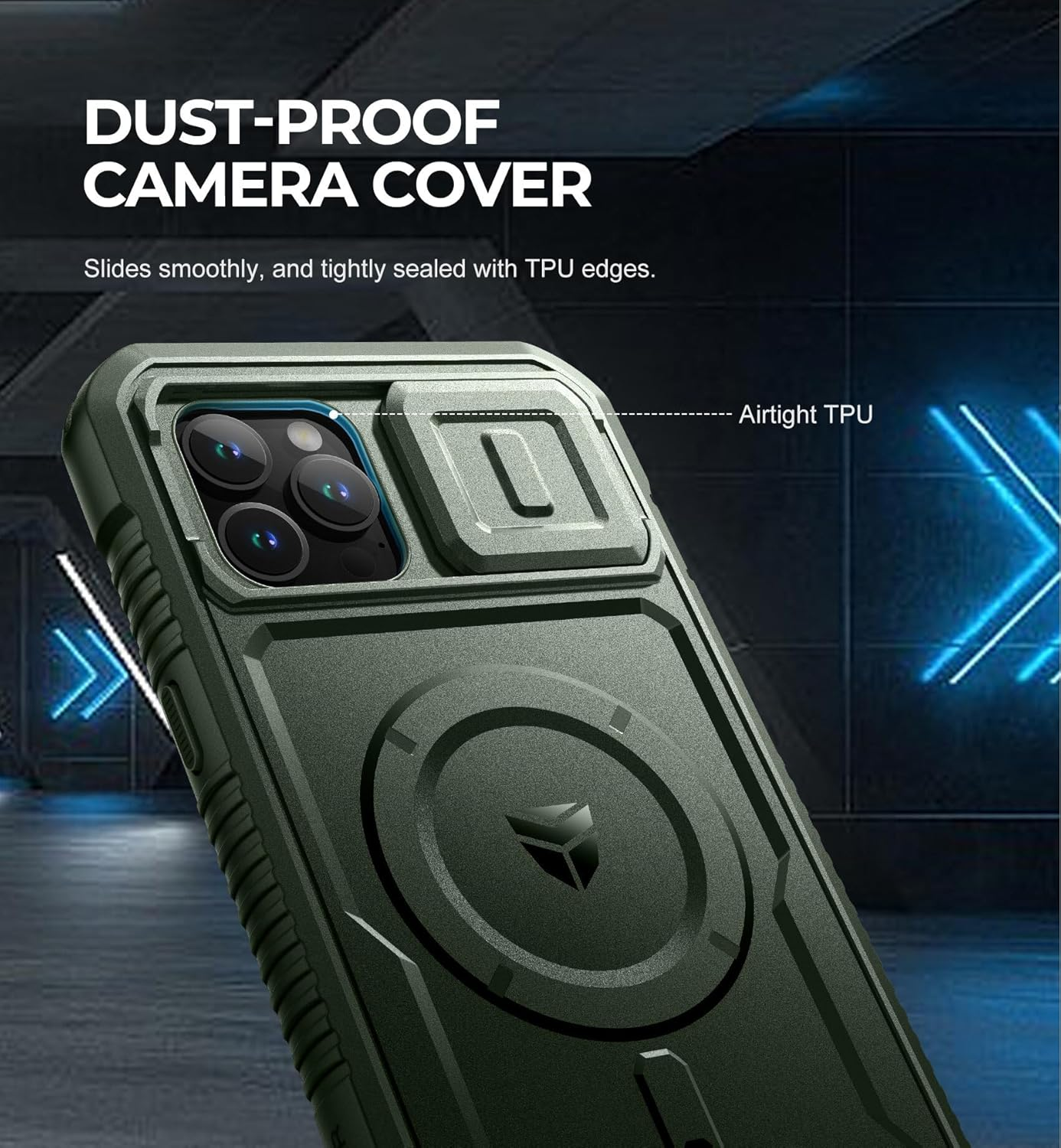 Dexnor Magnetic Bumper Case for Iphone 13 Pro Max,Heavy-Duty Shockproof Full-Body Rugged Protective Cover with Kickstand & Camera Cover & Screen Protector - Army Green