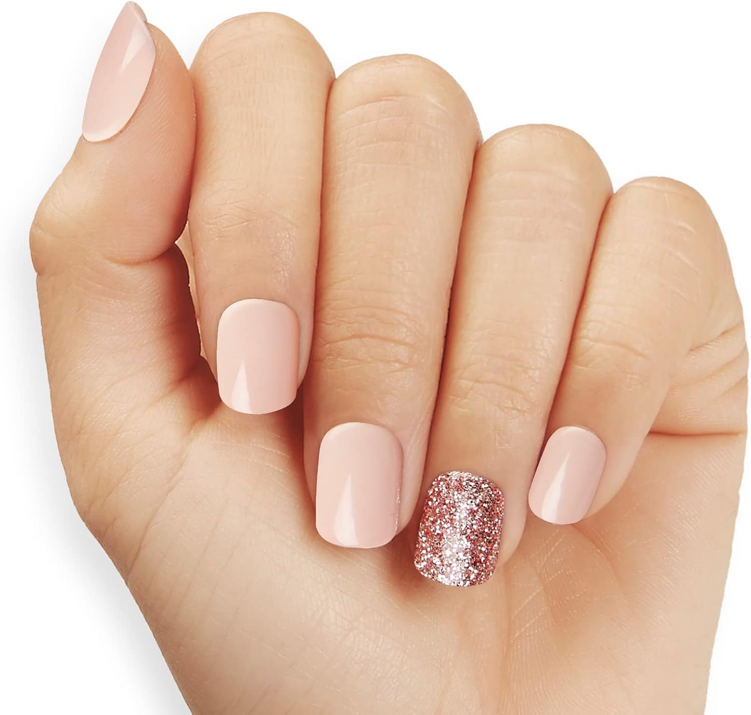 Dashing Diva Magic Press Nails - Honey Sparkle | Short, Square Shaped Press on Nails | Long Lasting Stick on Gel Nails | Lasts up to 7 Days | Contains 30 Stick on Nails, 1 Prep Pad, 1 File, 1.0 Fl Oz