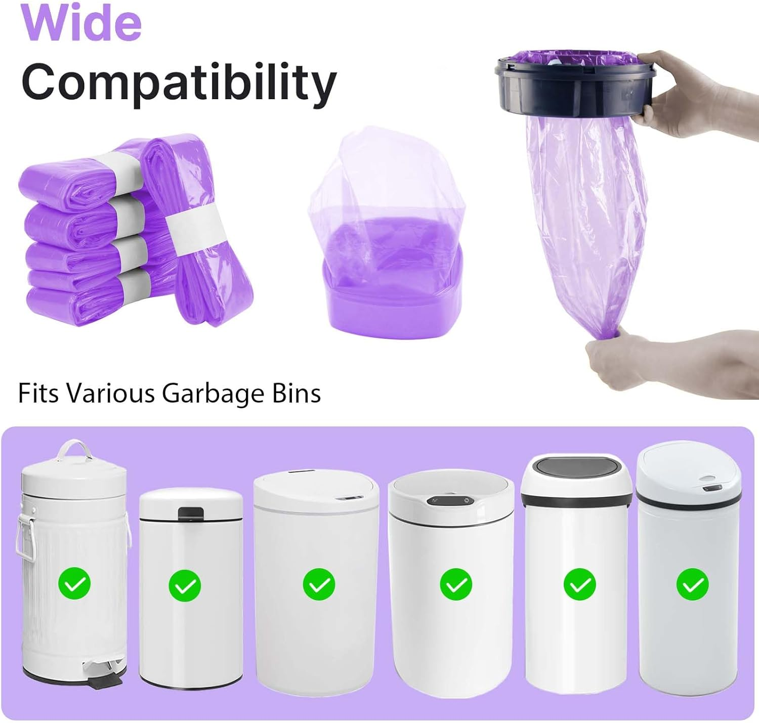 12-Pack 4.5M Nappy Bin Refill Bags Nappy Bags Disposable, Nappy Bin Refill Compatible with Angelcare/Tommee Tippee Sangenic and Platex Diaper Genie Diaper Pail(Purple) image number 3