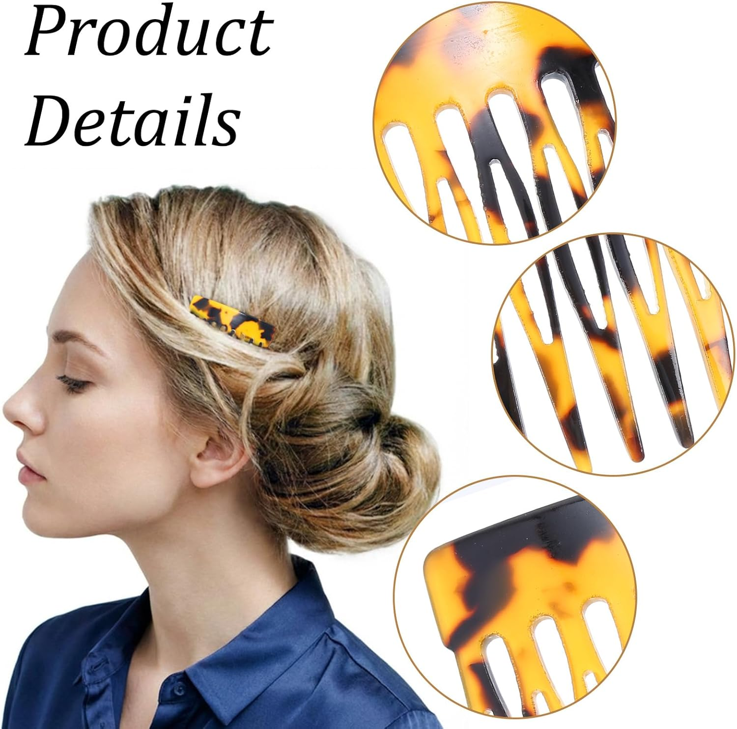 Hair Comb for Clip-On 4-Piece Mini Side Comb Set Vintage French Side Combs Slat Comb Hair Clip Small Split Tooth French Hair Comb Made of Cellulose Acetate image number 2