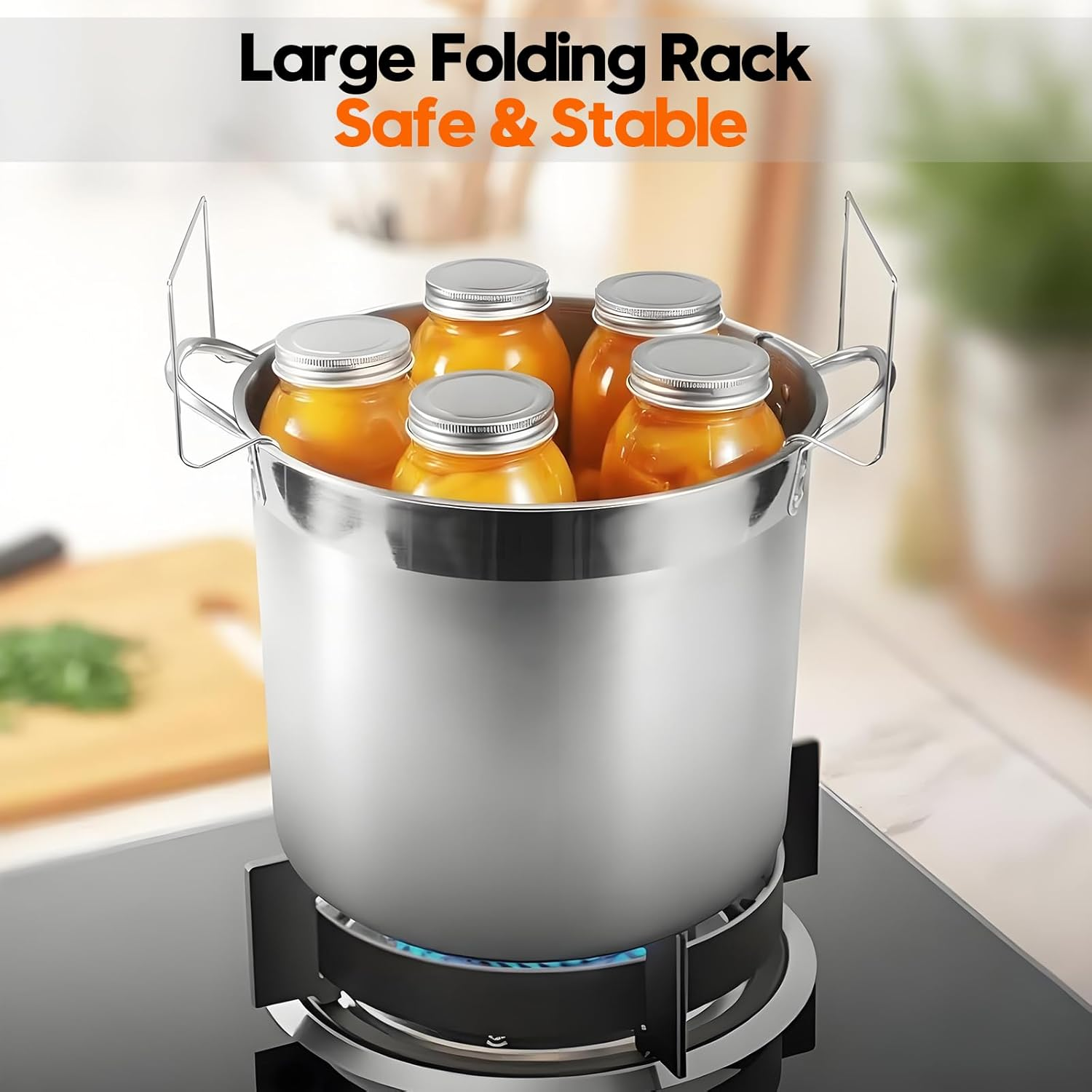 Stainless Steel Canning Pot with Rack and Lid, Large Water Bath Canner, Full Home Canning Supplies Starter Kit, Compatible with Induction and Glass Top Stoves (19L, Black) A1 image number 3