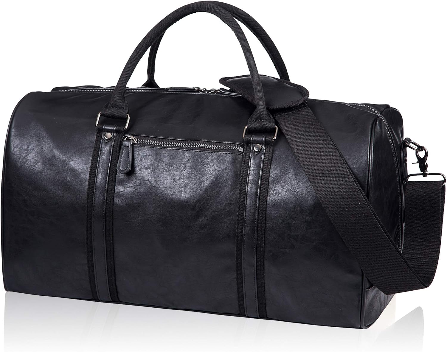 Oversized Duffle Travel Bag Waterproof Leather Weekend Bag Large Carry on Large Carry on Hangbag for Mens or Women, [Z]Black image number 3