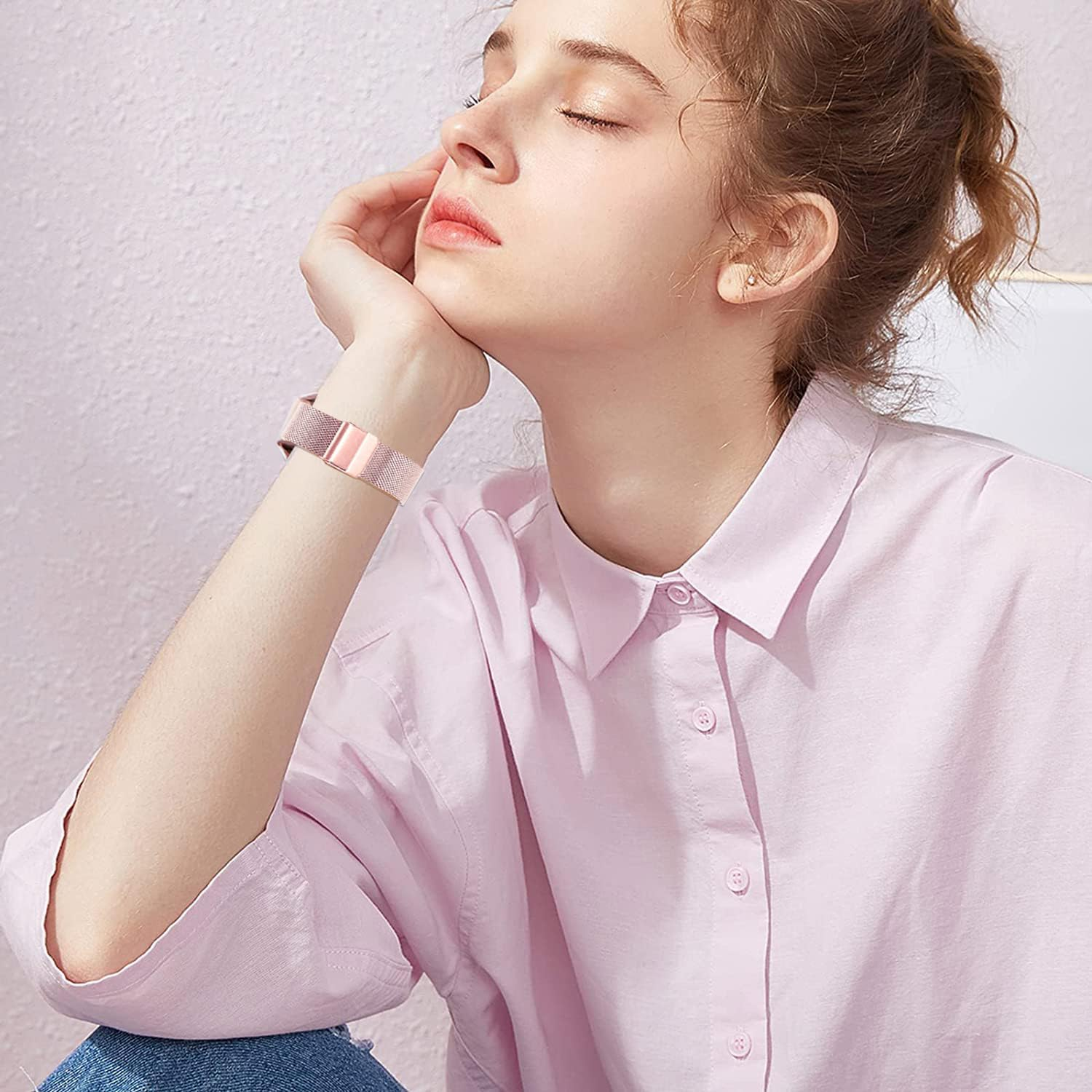 VELULYX Metal Strap Compatible with Garmin Lily 2, 14 Mm Stainless Steel Strap for Garmin Lily 2 Women - Pink image number 2