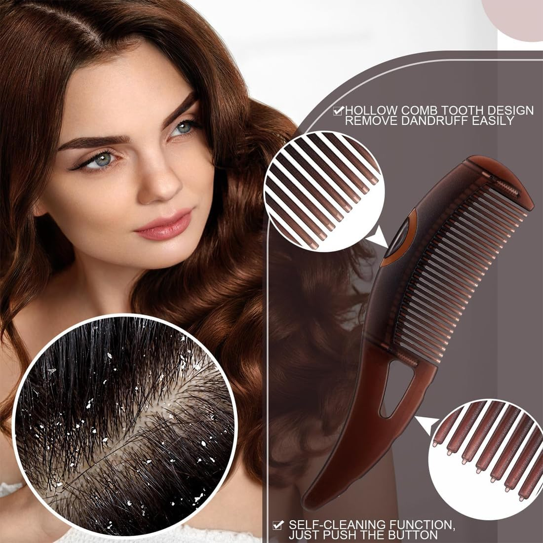 SGERUFZ Dandruff Comb, Hair Comb, Hollow Tooth Head, Cleaning, Scalp Care, Fine Tooth Tail Comb, Energy Massage Hair Comb, Washable, Women and Men image number 3