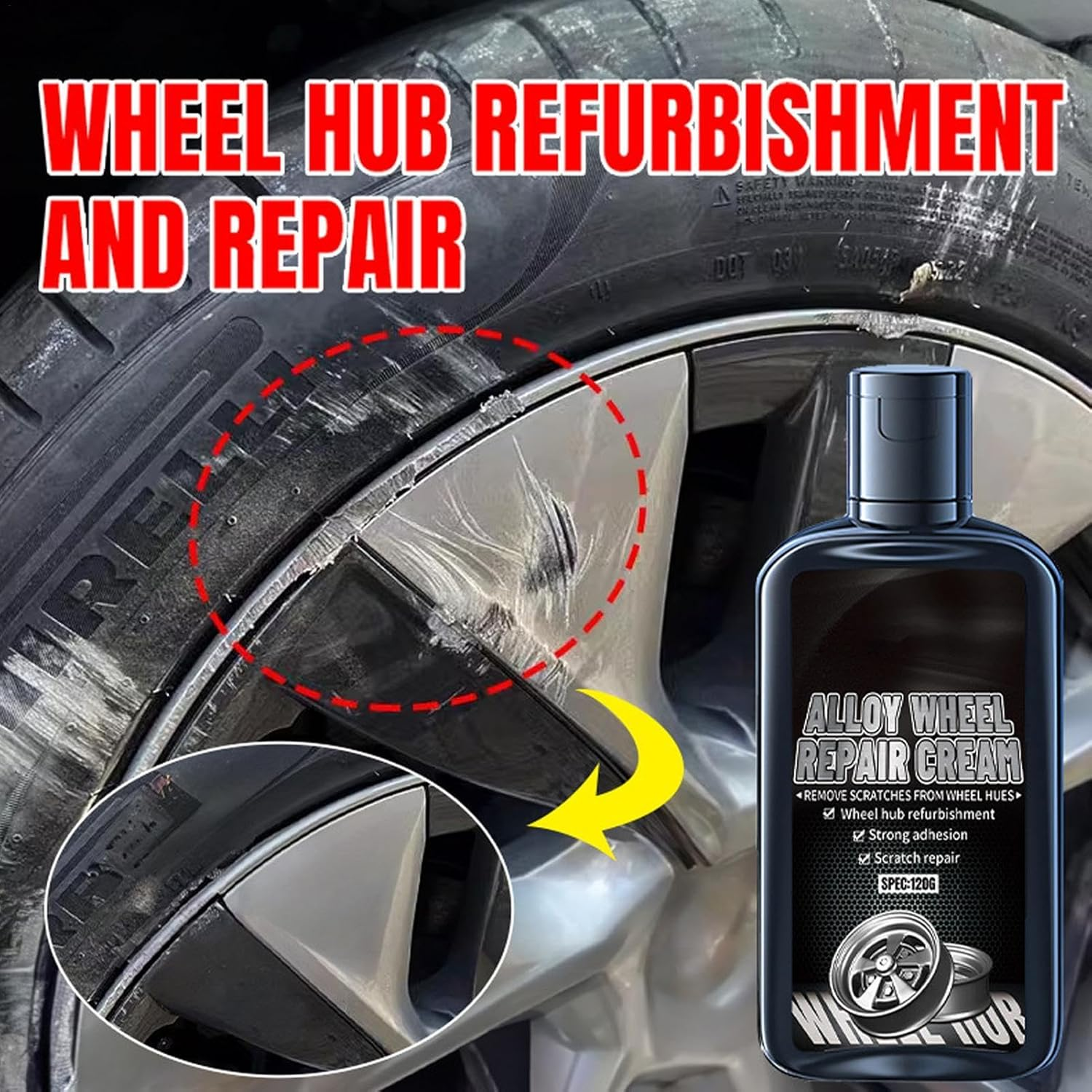 Car Tire Scratch Repair - with Sponge 120G Aluminum Alloy Wheel Repair Paint | Aluminum Alloy Steel Hub Scratch Remover for Vehicles image number 3