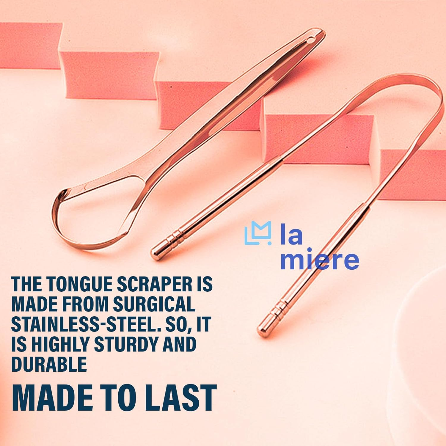 Pure Rose Gold Tongue Scraper for Adults - Oral Care & Hygiene Natural Tongue Cleaner for Fresher Breath - Tongue Scraper with Natural Cotton Bag (2 Piece/Pack) image number 2