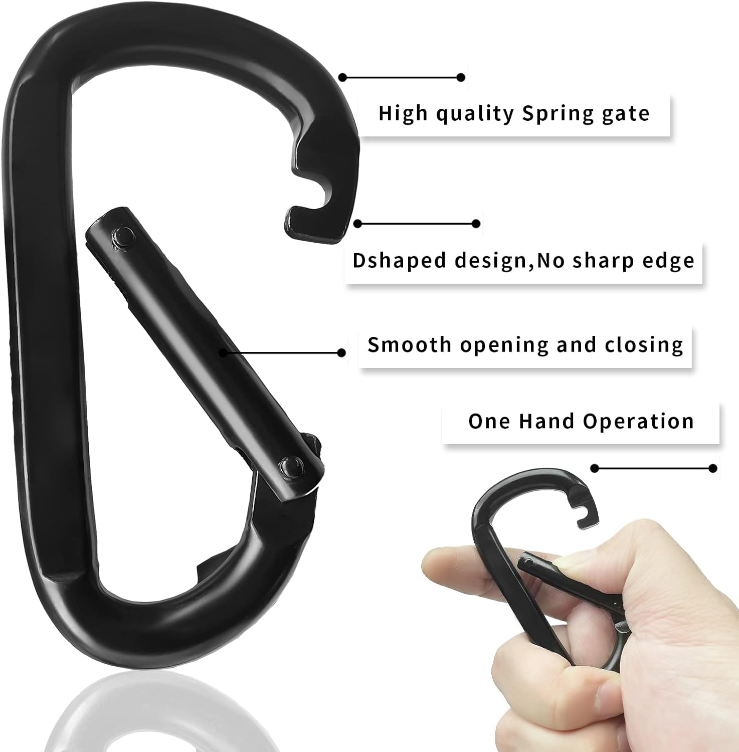 Carabiner Clip, 3" Heavy Duty Small Carabiner for Hammocks, Camping Accessories, Hiking, Keychains, 880 Lbs, Black image number 1