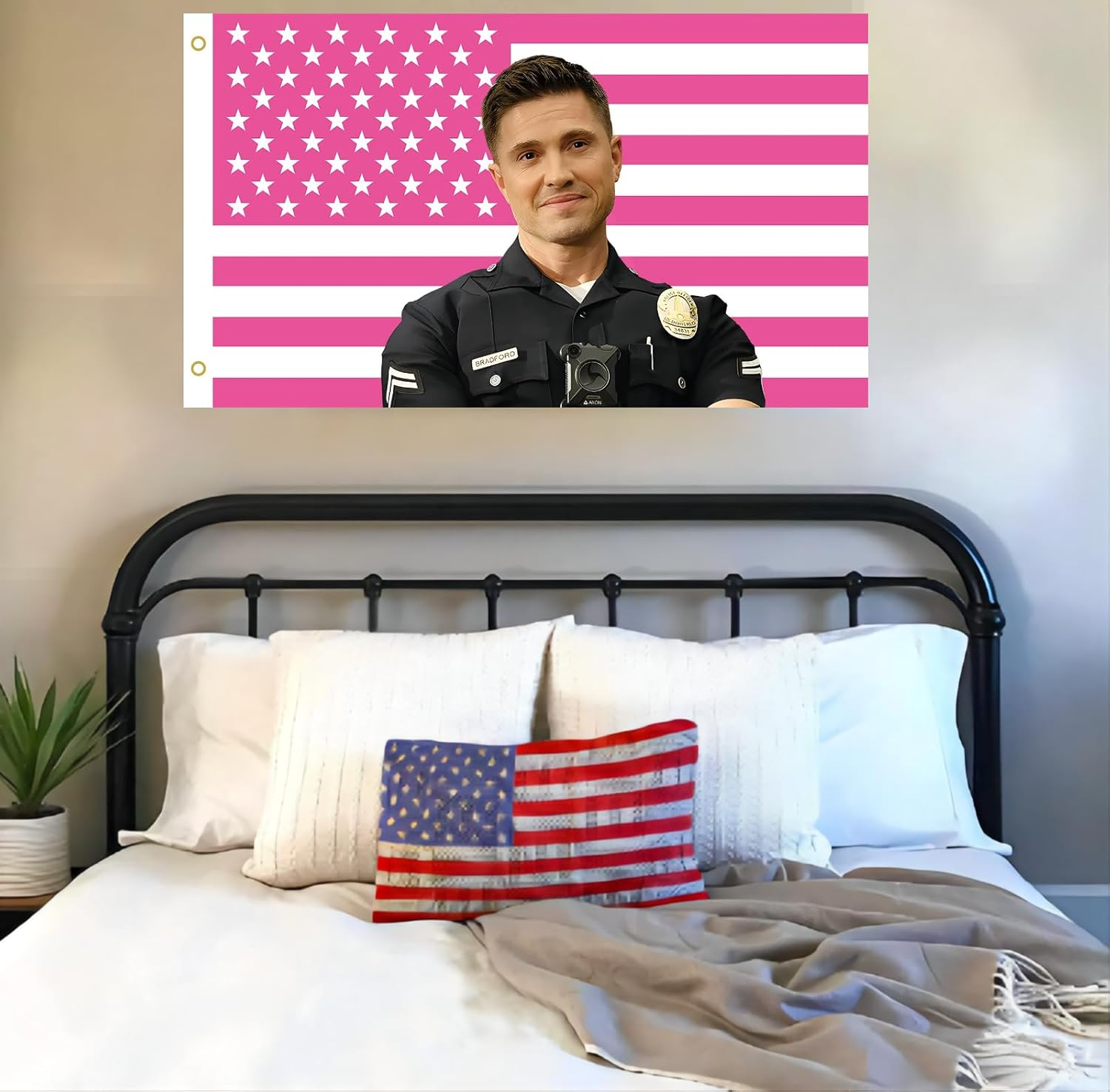 MAGJIUKE Tim Bradford American the Rookie Flag Wall Tapestry,Pink Eric Winter Wall Hanging Decor for Bedroom,3X5 Ft