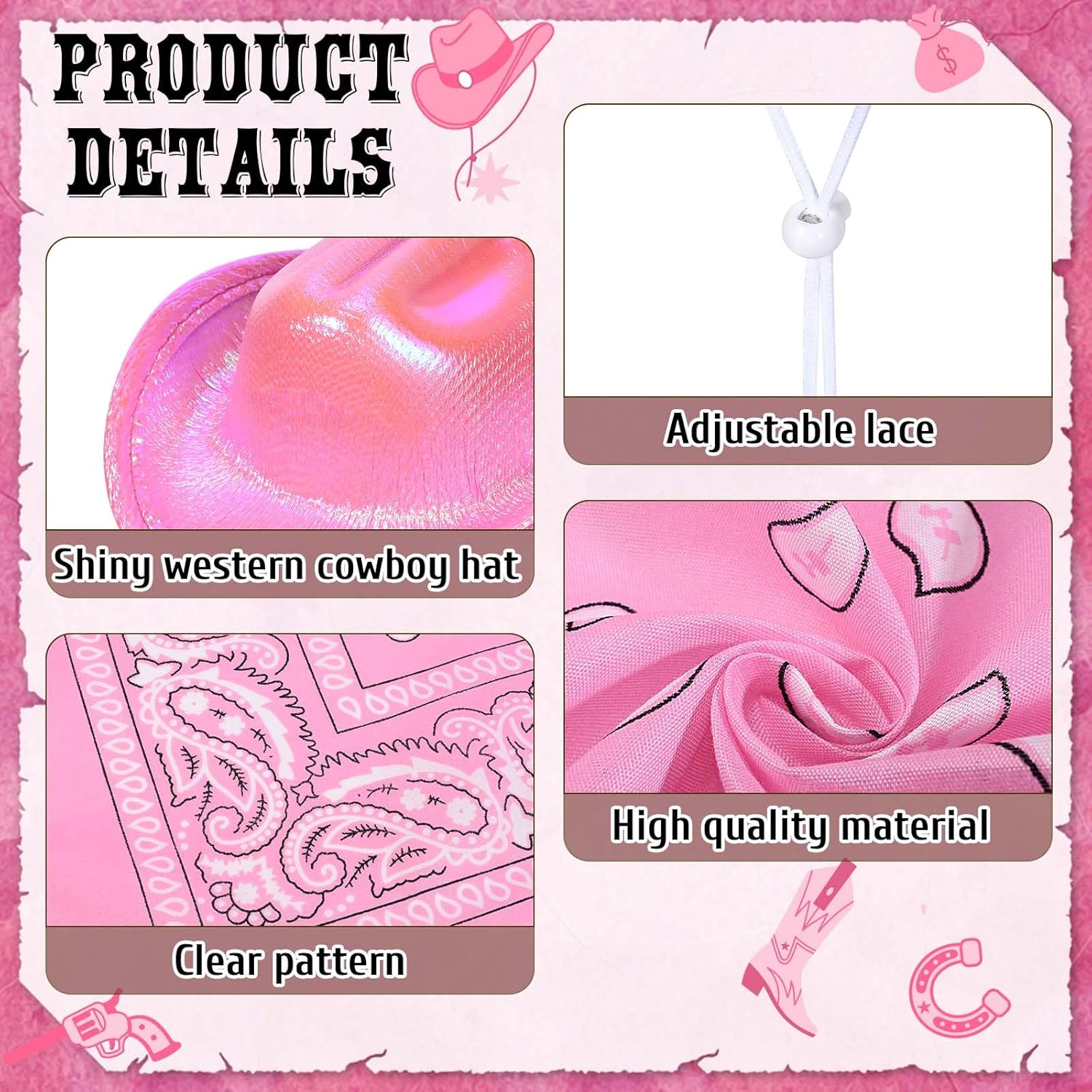 GANSHAYA Pink Porch Goose Outfits with Shiny Western Cowboy Hat for 23"/ 17'' Cement Goose Statue, Goose Clothes Outdoor Lawn Decor