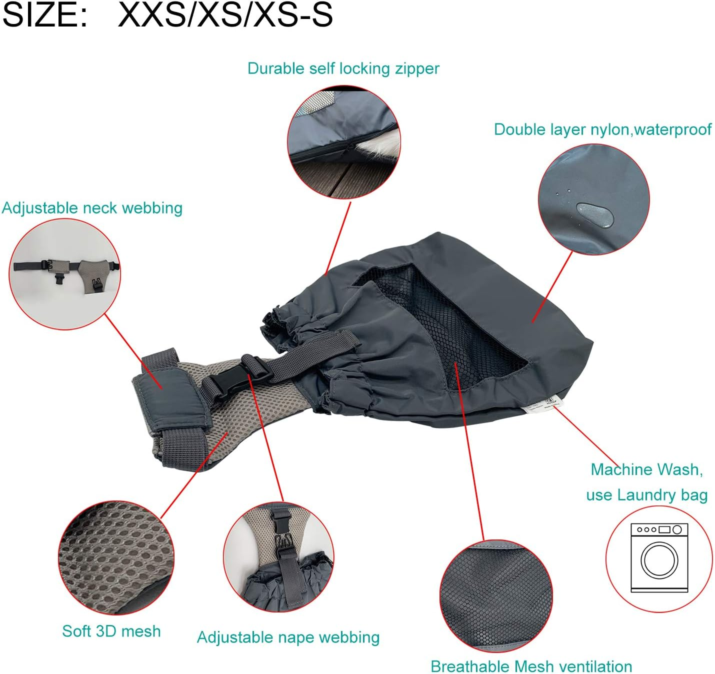 Deryep Dog Drag Bag Durable Indoor Wheelchair Alternative for Paralyzed Disabled Back Rear Legs Dog Protects Chest and Limbs (XS/S) image number 5