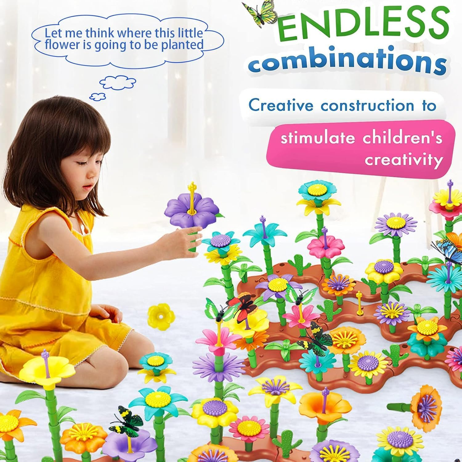 Vosinrly Kids Garden Toys for 3 4 5 6 7 Years Old - 224 PCS Flower Building Set for Toddler Girl Toys with an Extra Storage Bag image number 3