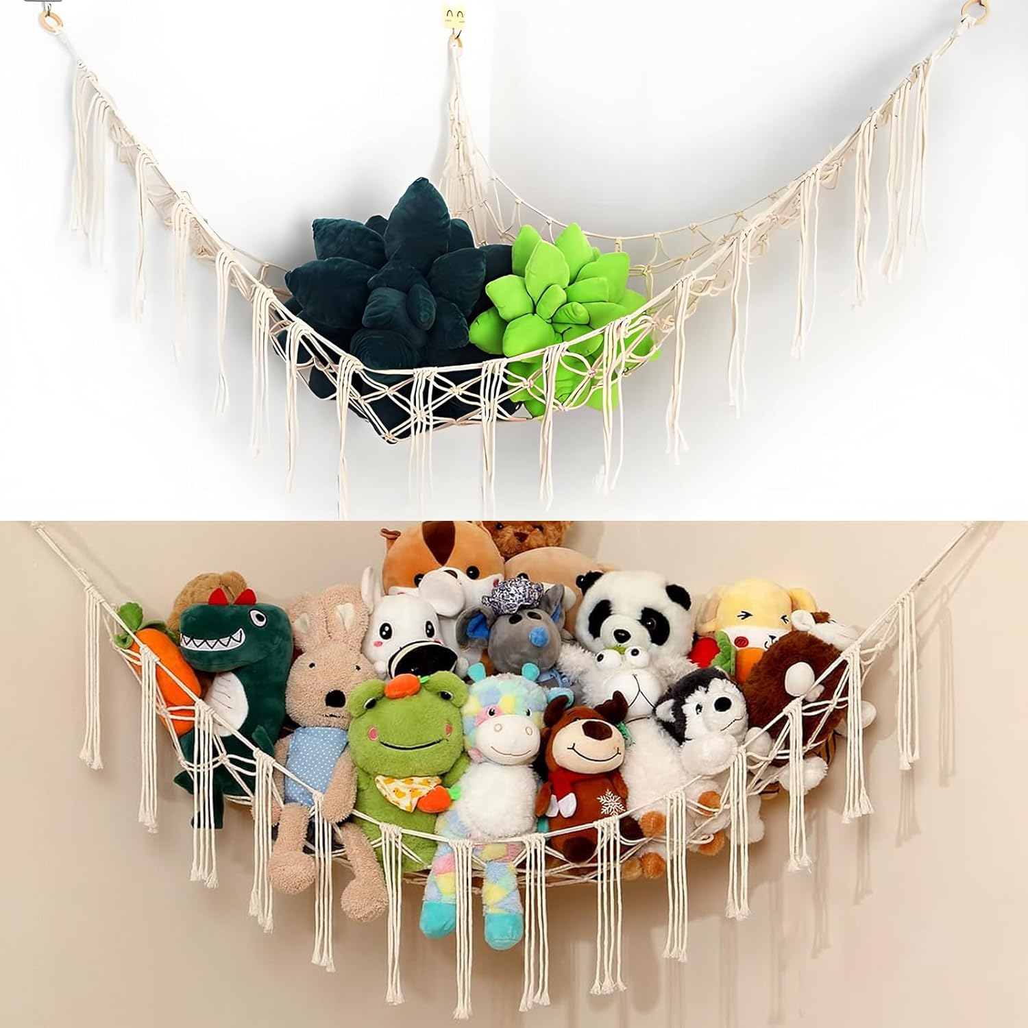 XUTONG 2 Pack Toy Hammock for Stuffed Animals,Extra Large Macrame Wall Hanging Organizer for Nursery,Soft Corner Hanging Netting image number 2