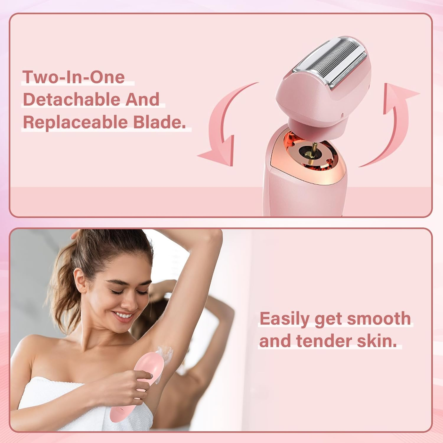 Body Hair Trimmer Kit Silk Glide Epilator Razor Painless Hair Removal at Home 2 in 1 Electric Shaver Razors for Women, for Sensitive Skin, Wet & Dry Cordless USB Charge image number 4
