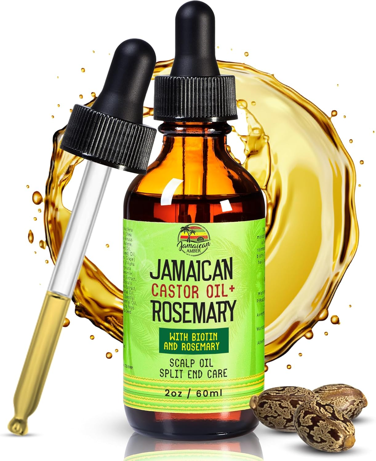 Jamaican Amber Organic Black Castor Oil - 60 Ml / 2 Fl Oz - for Hair Strength, Hair Scalp, Body Massage Oil, and Eyebrows - Formulated to Prevent Hair Loss, for Women and Men with Biotin & Rosemary image number 2