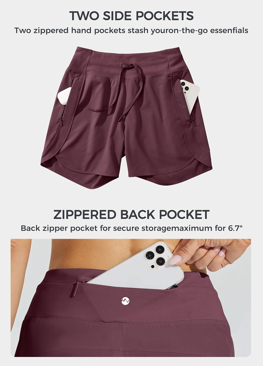 WILLIT Women'S 5" Athletic Running Shorts Quick Dry Workout Hiking Shorts High Waisted Active Shorts Zipper Pocket Dark Red 3XL image number 2