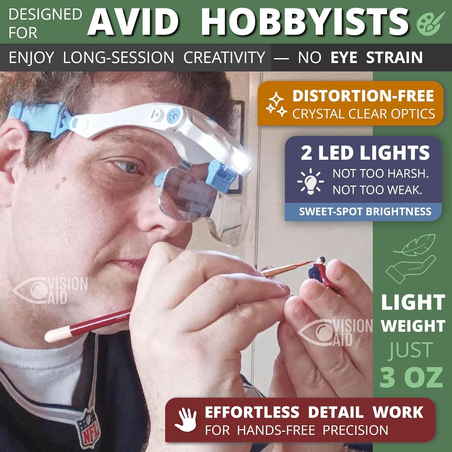 Expert Edition Magnifying Glasses with USB Rechargeable LED Light and Storage Case Hands Free Head Magnifier for Hobby Painting Close Work image number 3