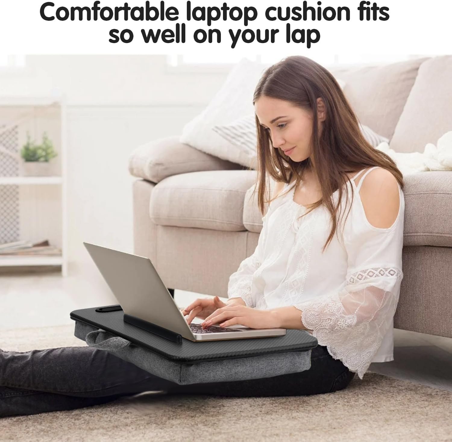 SEDISON Laptop Lap Desk Portable Laptop Table Stand for Bed with Device Ledge and Phone Holder Black Laptop Cushion Fits up to 15.6 Inch Laptops, Home Office Laptop Accessories image number 6