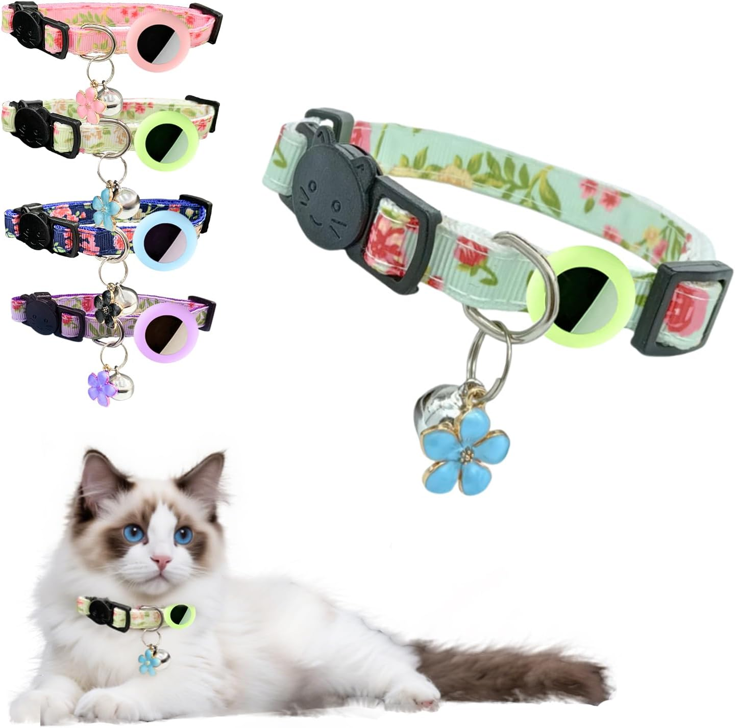 Floral Cat Collar with Bell, 1 Pack Adjustable Kitten Collar - Comfortable Safe Cat Collars for Cats and Kittens, Essential Cat Accessories for Daily Wear (Pink)
