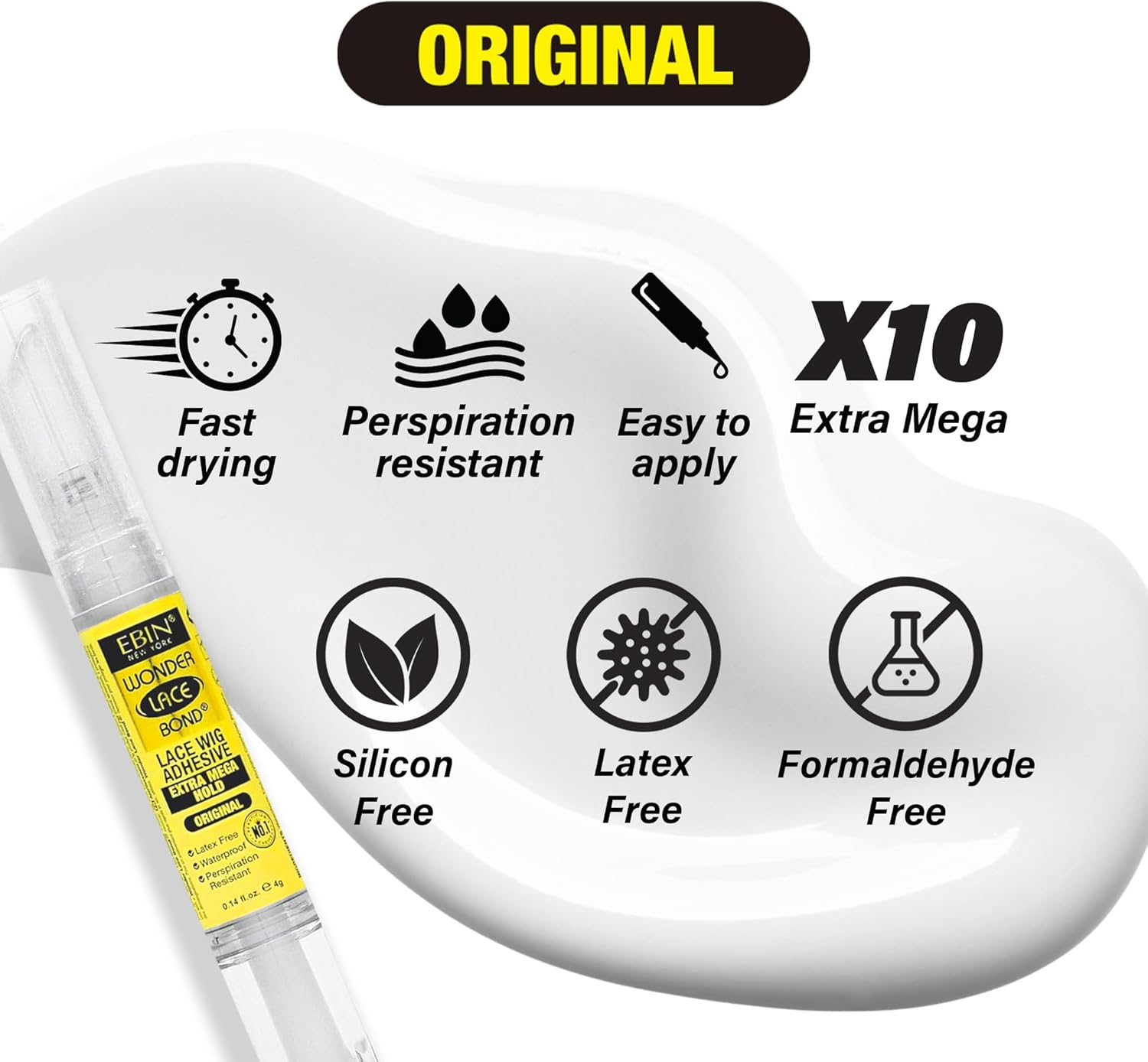 EBIN New York Wonder Lace Bond Silicone Pen Type 4G - Original (Extra Mega Hold) | No Residue Improved Formula Easy to Apply Fast Drying Waterproof Latex Free Perspiration Resistant image number 2