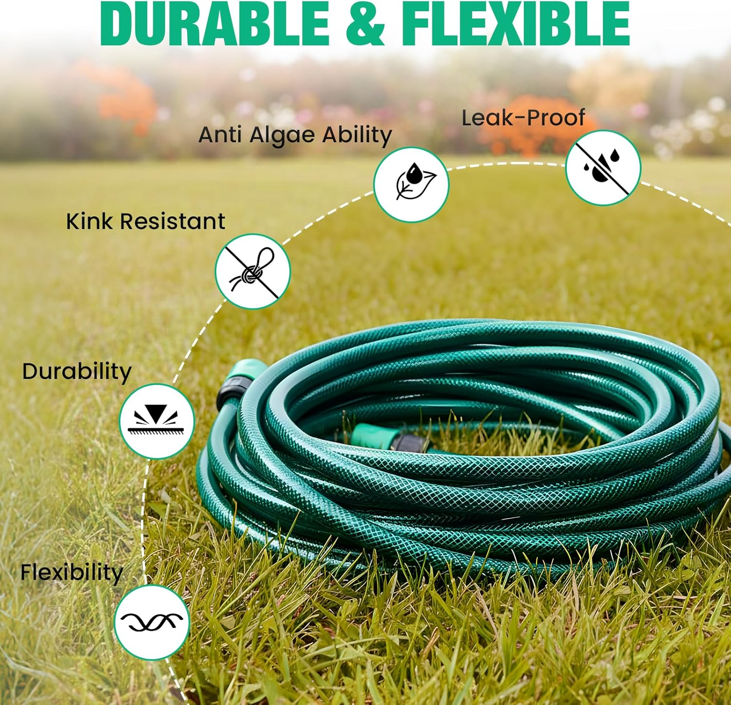 Advwin Garden Hose 15M/50Ft, Water Hose with Nozzle, No Kink and Lightweight Garden Water Pipe, High Burst Strength, 1/2", 3-Layer Weaving Design, Leak-Proof image number 1
