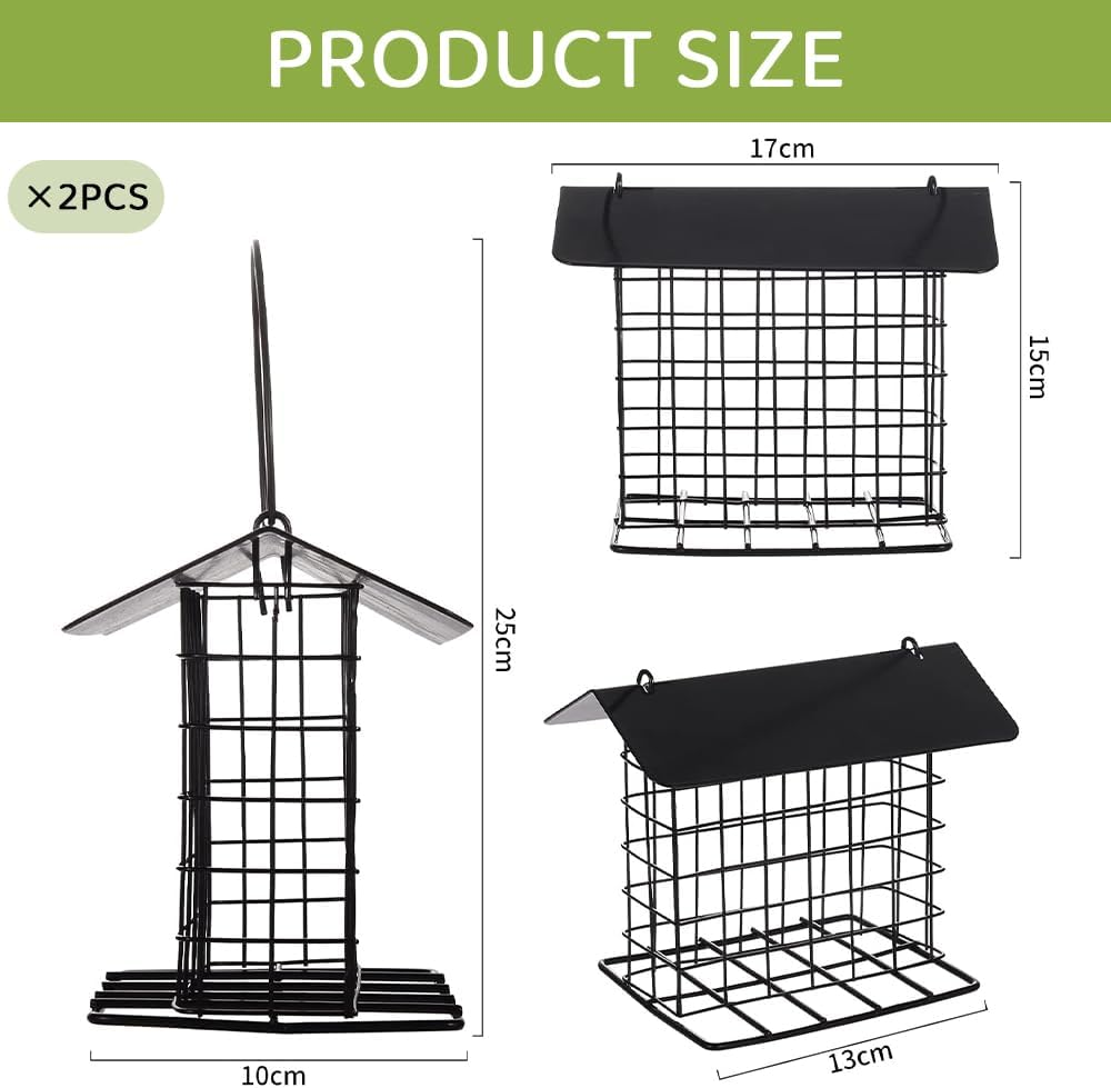 HYAVIA 2PCS Metal Suet Bird Feeder for outside &ndash; Hanging Rainproof Squirrel-Proof Cage, Holds Single Suet Cake, Attracts Finches, Tits, Robins, Ideal for Garden, Yard, Office image number 5