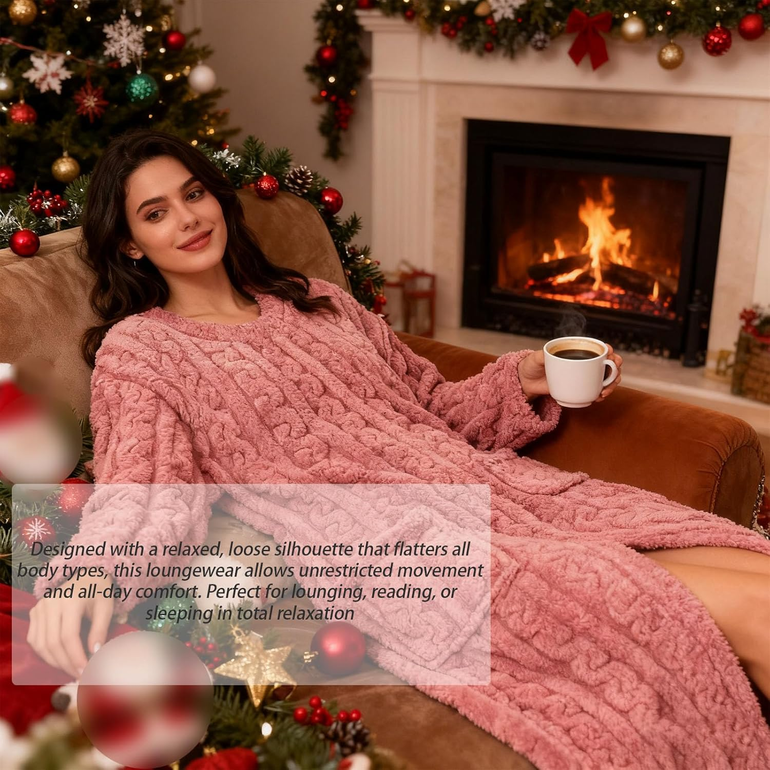 Women'S Winter Nightgown - Ultra Soft Coral Fleece & Velvet Loungewear, Extra Long Cozy Sleep Dress for Cold Nights