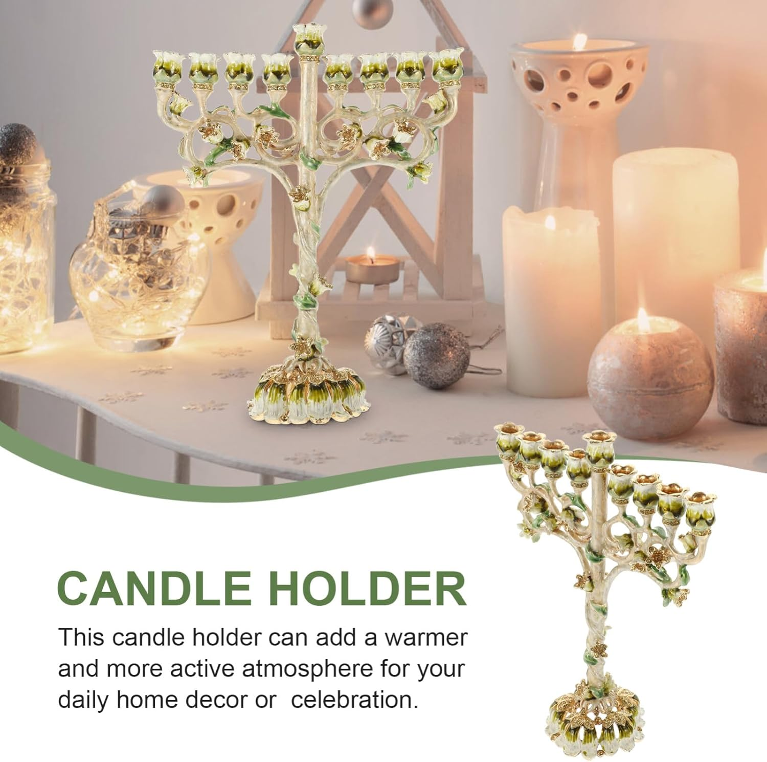 Hanukkah Menorah, Tree of Life Menorah 9-Branch Menorah Candle Holder Nine Branches Jerusalem Pillar Candle Stands Candlestick Table Centerpiece for Temple 22Cm image number 4