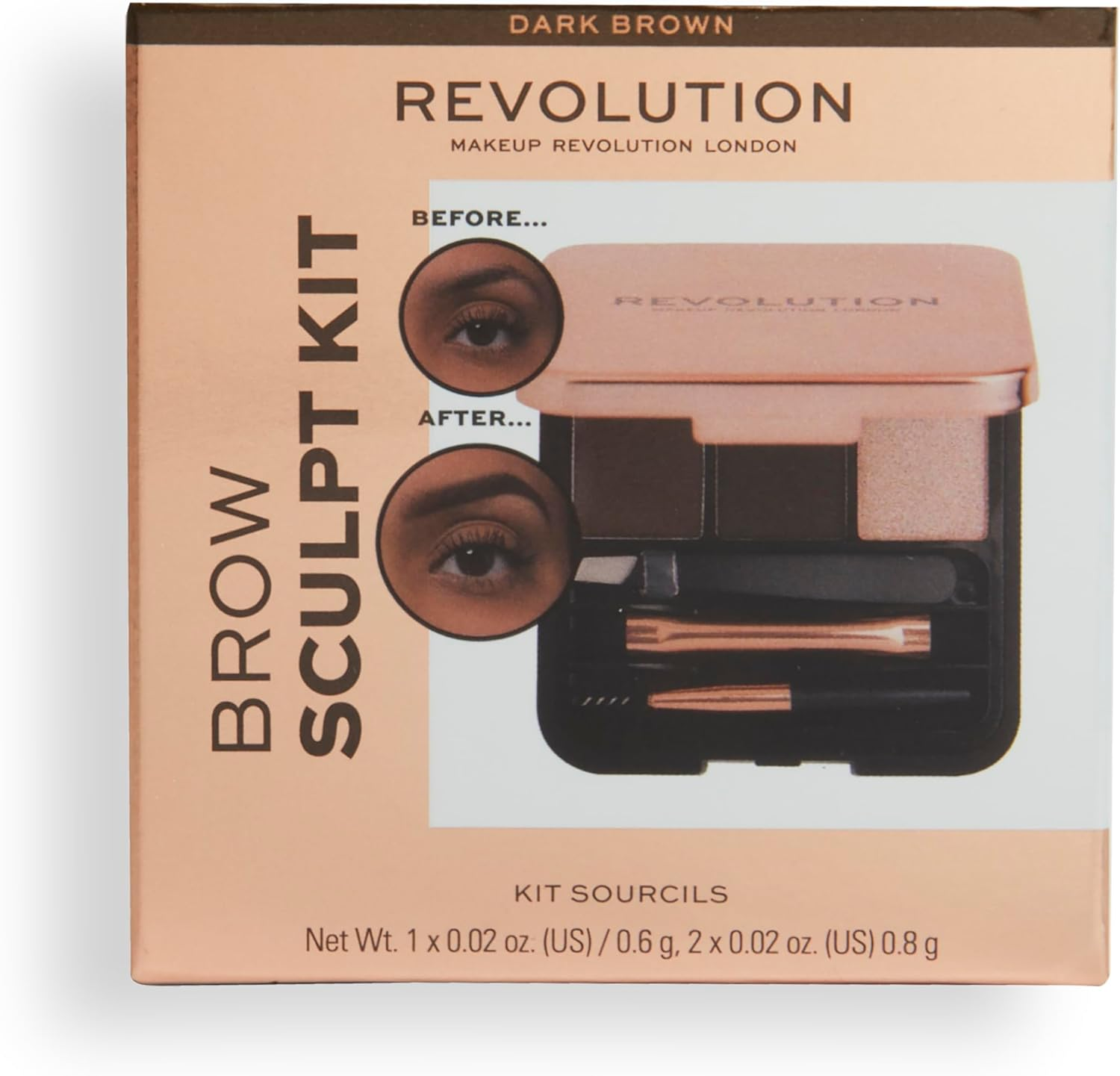 Makeup Revolution Eyebrow Kit, Brow Palette for Sculpting the Perfect Brows, Vegan & Cruelty-Free, Dark, 0.077Oz/2.2G image number 1
