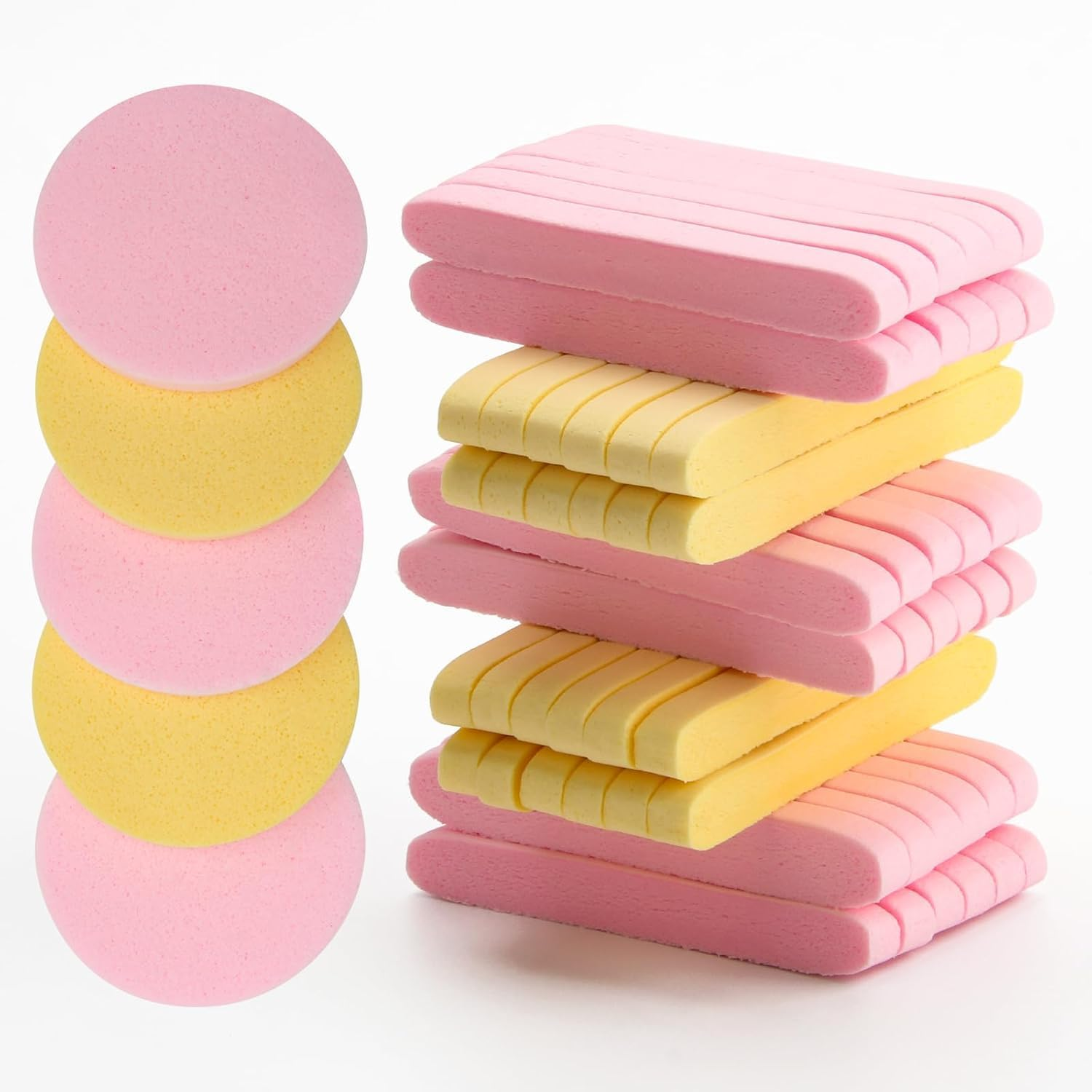 Professional Facial Cleansing Sponge Set, Pink and Yellow Compressed Makeup Remover Pads, 120 Pieces image number 5