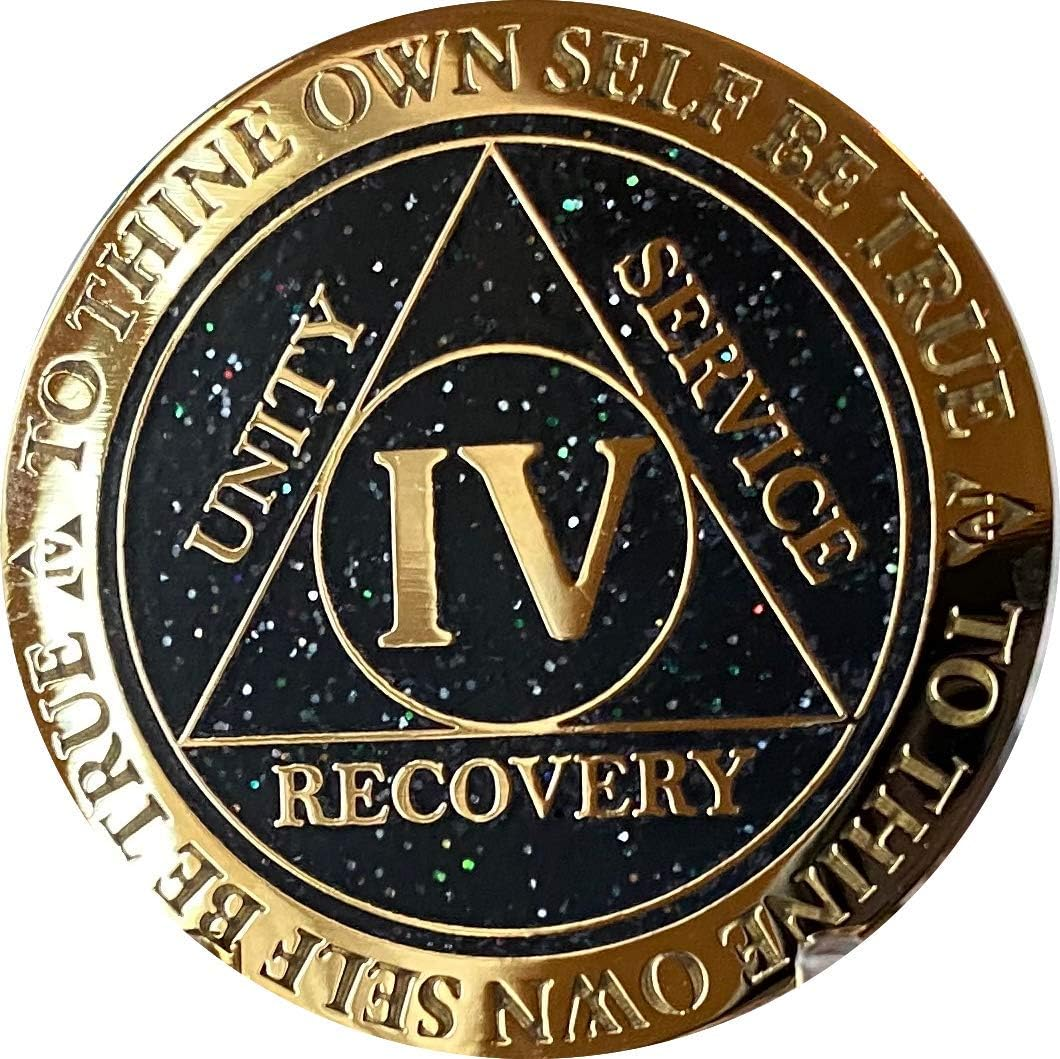 4 Year AA Medallion Reflex Black Glitter Gold Plated Color Chip IV image number 2