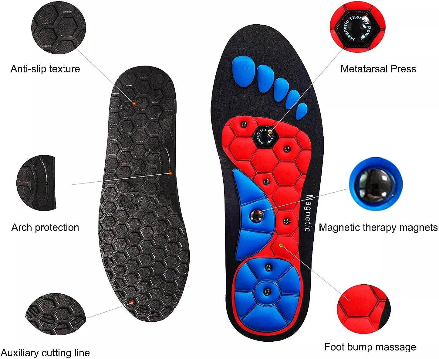 Acupressure Insoles for Weight Loss Comfortable EVA Magnetic Insoles for Men Women Sport Orthopedic Breathable Foot Massage Insoles for Pressure Relief (L(12-15)) image number 2