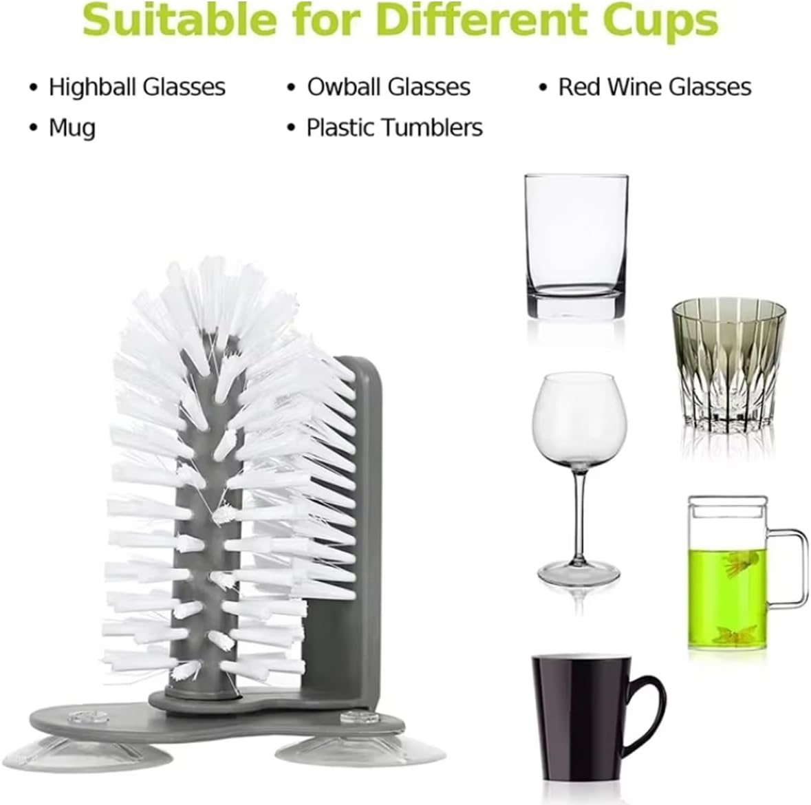 AIMALL 2 PCS Wall-Mounted Multifunctional Cup Brush, Kitchen Sink Rotating Cleaning Brush, Suction Cup Installation, 6.89X5.51 Inches image number 6