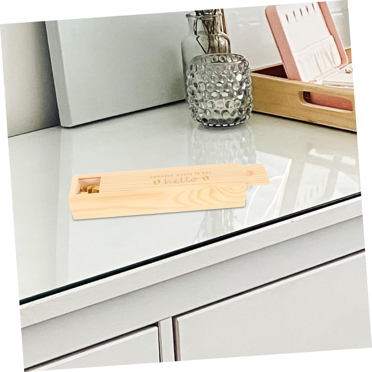 Elegant Wooden Pregnancy Test Box Delicate Announcement Keepsake Container Newborn Box image number 3