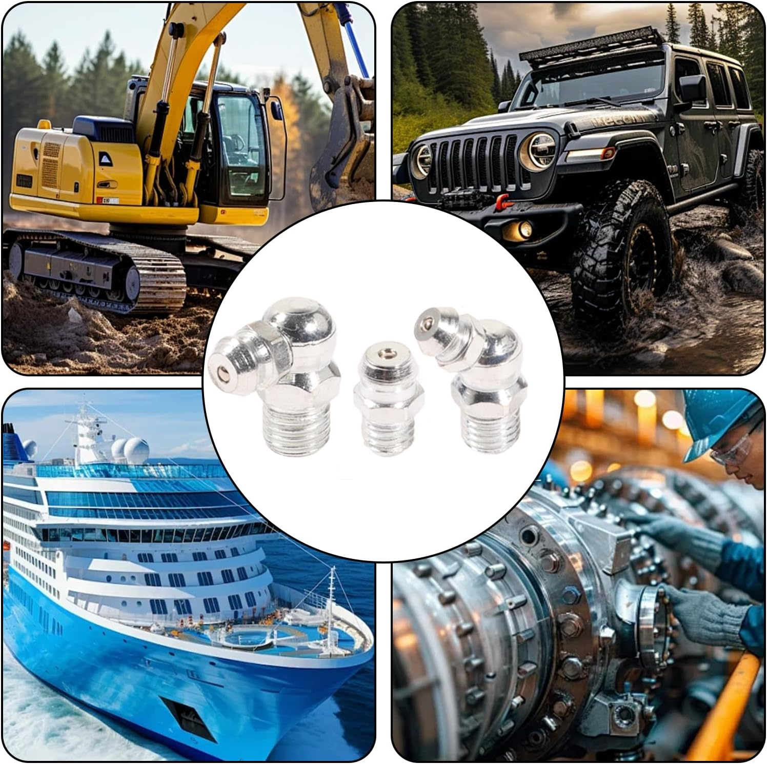 Grease Fitting Kit, M6 M8 M10 Metric Hydraulic Grease Zerks with Straight Head 45&deg; 90&deg; Angled Heads and Plastic Caps, for Automotive Industrial Lubrication image number 5