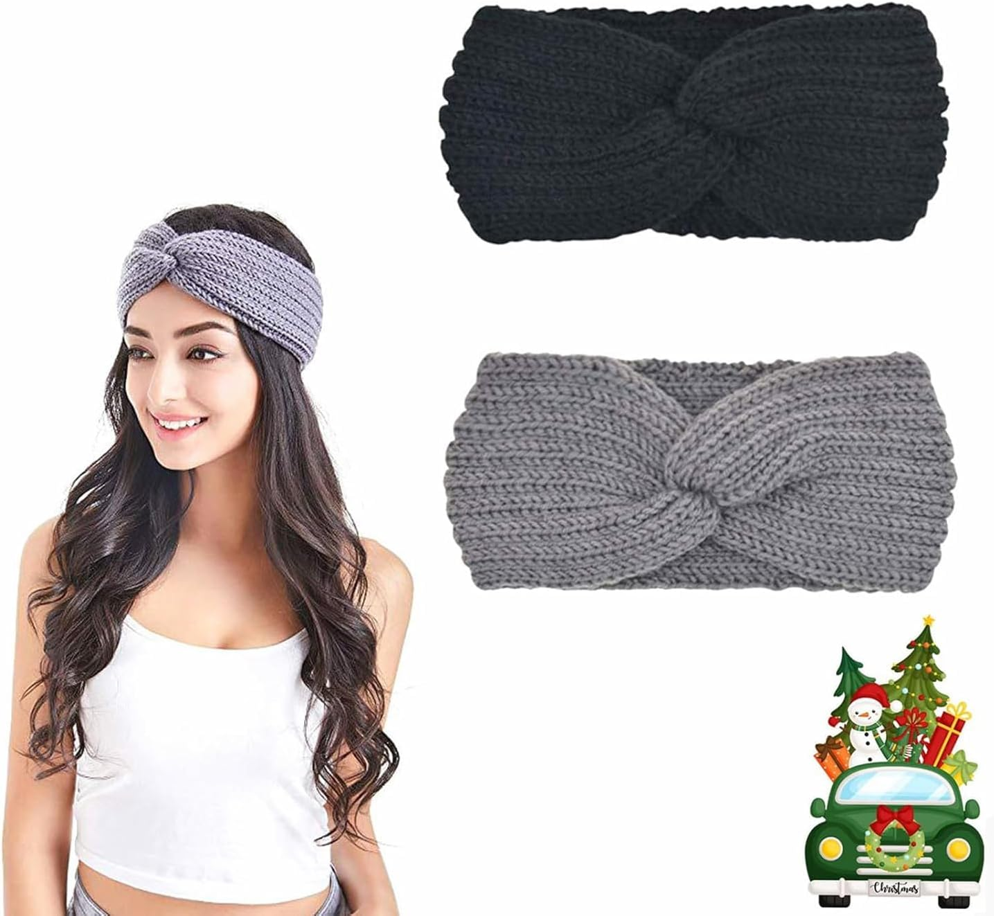 Women'S Headbands, Knitted Headband, Winter Headband, Hair Bands, Women'S Winter for Sports, Yoga, Washing, Spa, Pack of 2 image number 2