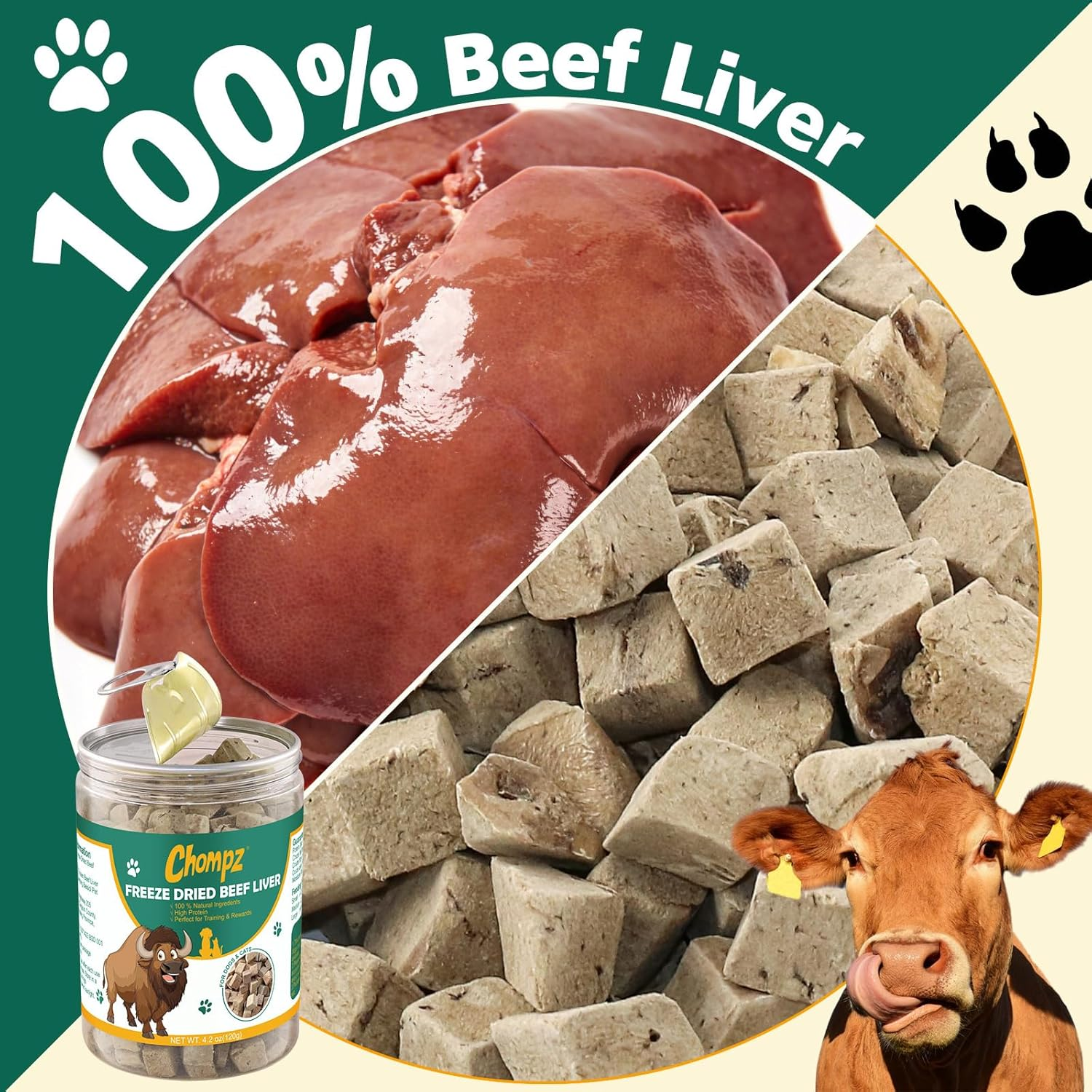 Freeze-Dried Beef Liver Treats for Dogs & Cats, Healthy Pet Training Treats or Food Topper, Single Ingredient High-Protein 4.23Oz image number 3