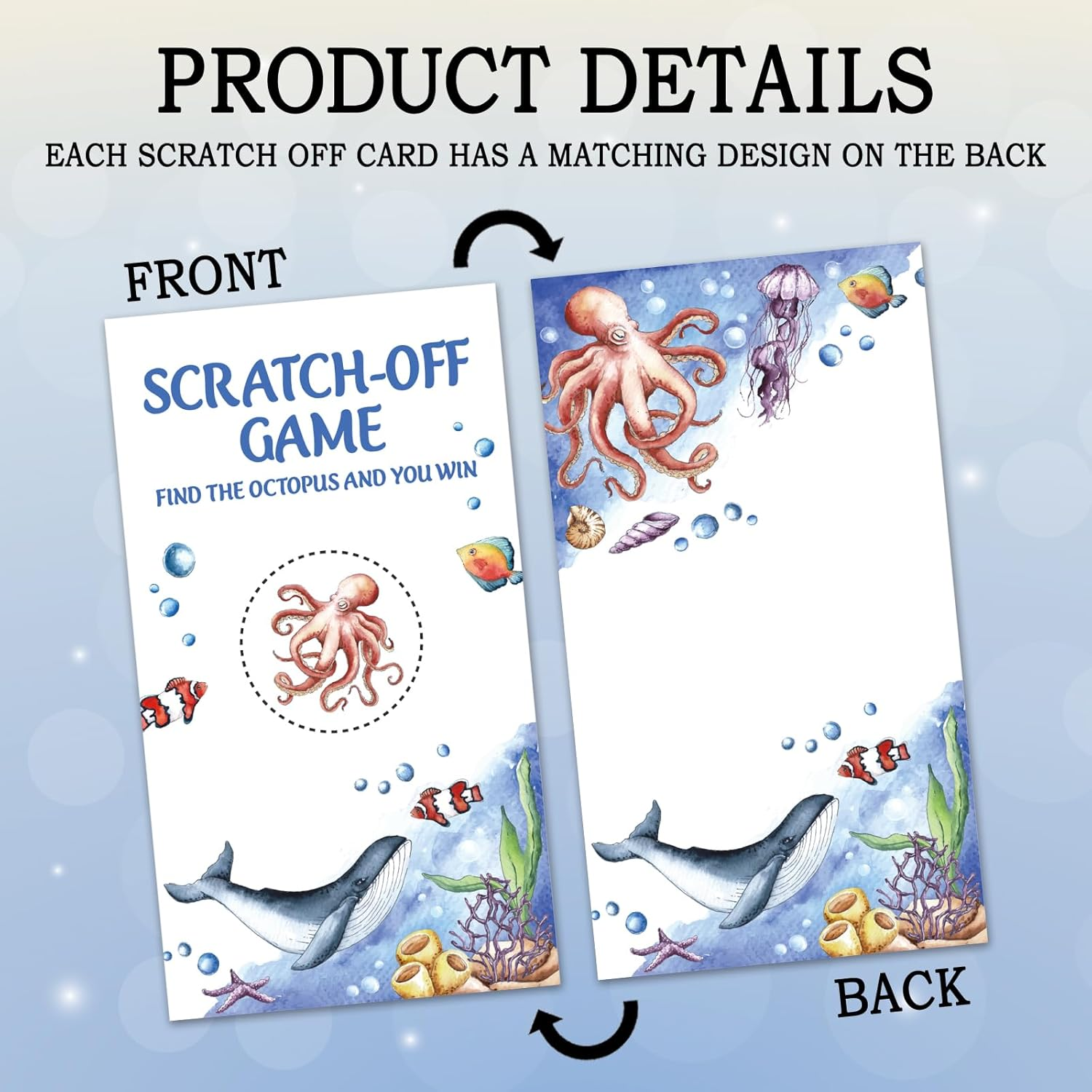 187REWIDPARTY 32 Pcs under the Sea Scratch off Cards, Watercolor Sea Animals Scratch off Tickets, Lottery Raffle Tickets for Baby Shower, Funny Ocean Animals Birthday Party Cards Supplies Decorations image number 3