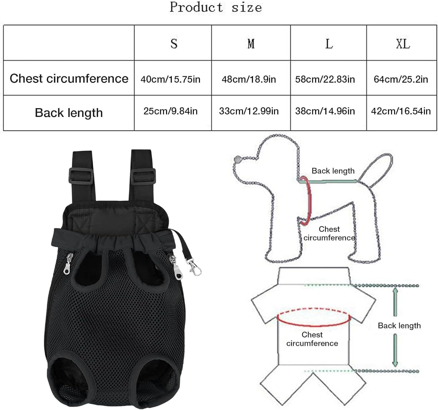 Pet Carrier Dog Cat Puppy Front Back Backpack, 1Pc Pet Cat Dog Front Carriers Back Pack, Legs Out Pet Carrier Backpack Pet Front Dog Backpacks Adjustable Breathable for Hiking Traveling, S Size image number 6