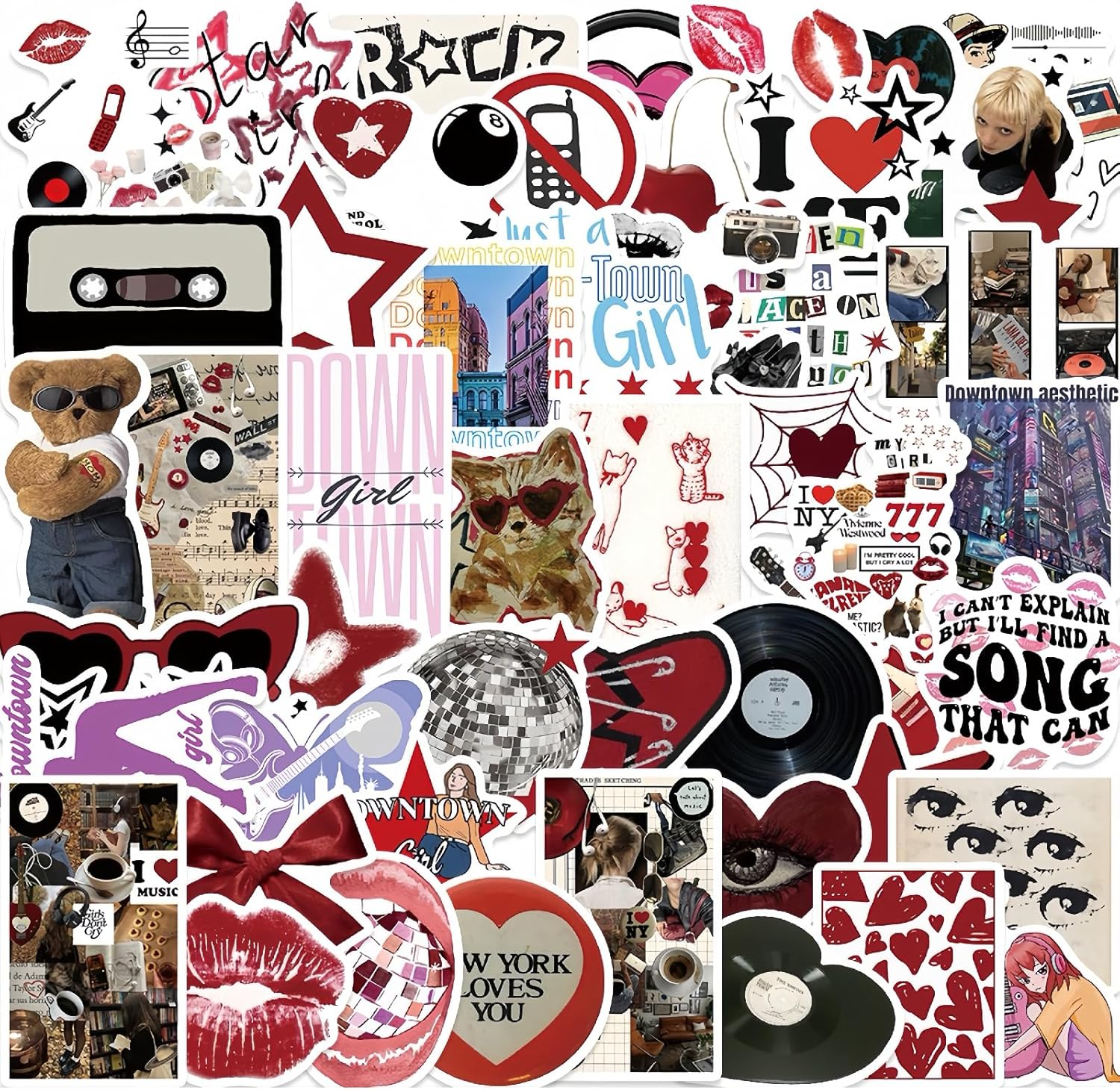 50 Downtown Girls Sticker Pack, Cool Trendy Y2K Stickers,Aesthetic Stickers Decals,Vinyl Waterproof Book Stickers Kindle Sticker, for Water Bottle Laptop Mobile Phone Guitar Computer Party Supplies