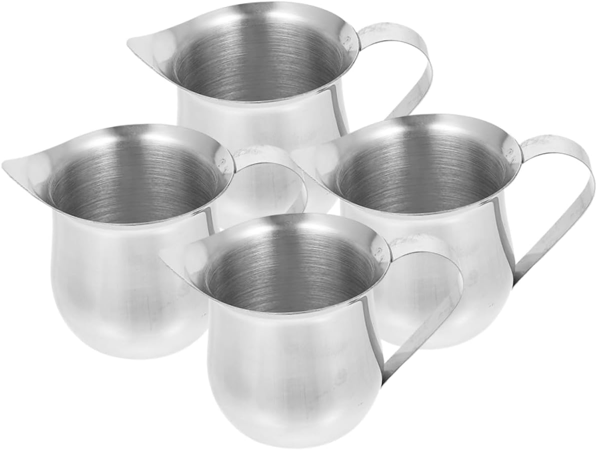 SECFOU 4Pcs Stainless Steel Milk Frothing Pitcher 90Ml Espresso Measure Cup Metal Milk Jug for Coffee Frother and Use