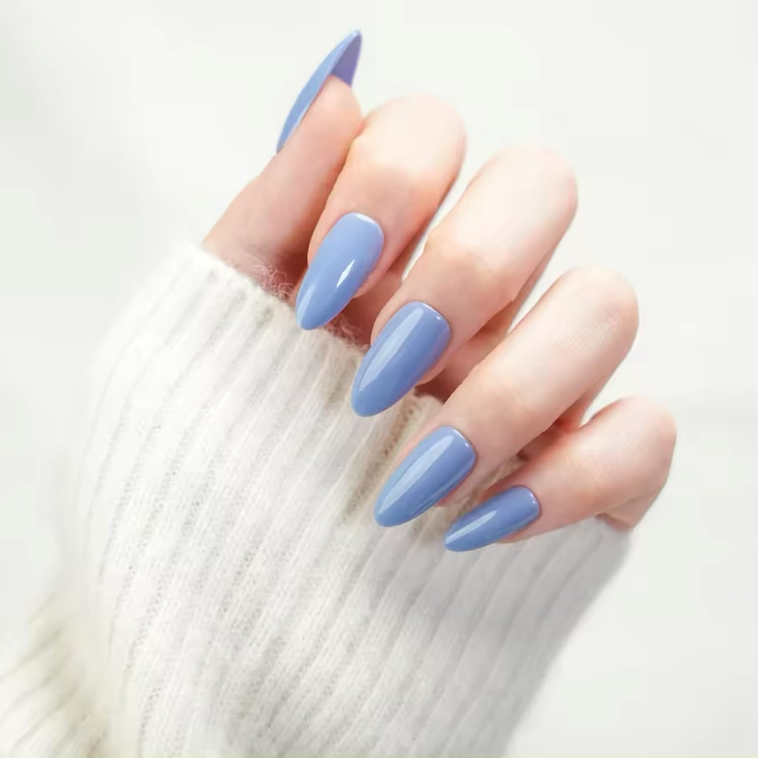 NKA PRESS on NAILS KIT-FALSE ACRYLIC FAKE NAILS -28PC DIY ALL INCLUSIVE REUSABLE MEDIUM ALMOND BLUE PRESS on NAIL-BLUE SKY